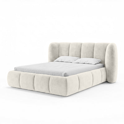 Łóżko tapicerowane pikowane z pojemnikiem w stylu soft modern | Ventara
