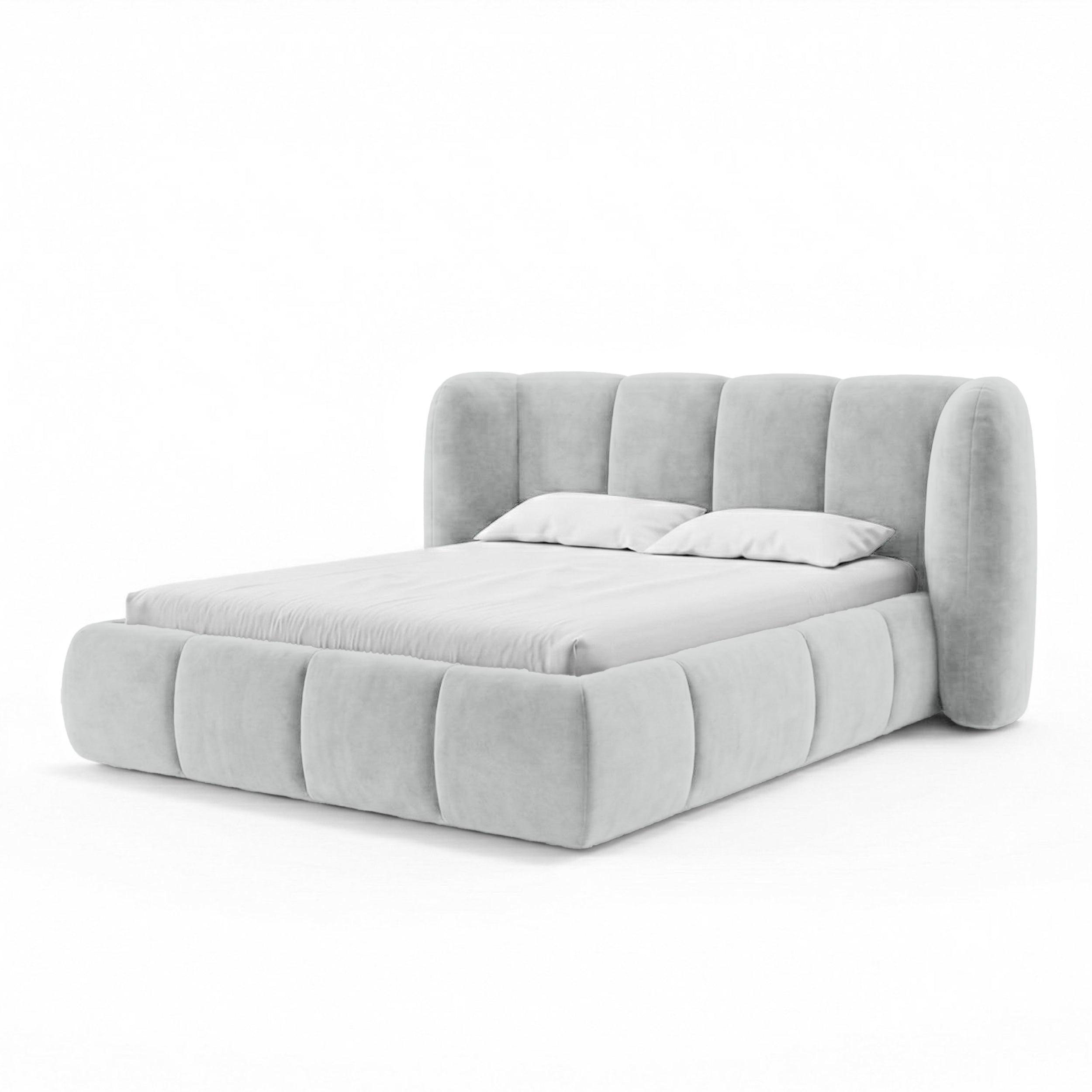 Łóżko tapicerowane pikowane z pojemnikiem w stylu soft modern | Ventara