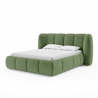 Łóżko tapicerowane pikowane z pojemnikiem w stylu soft modern | Ventara