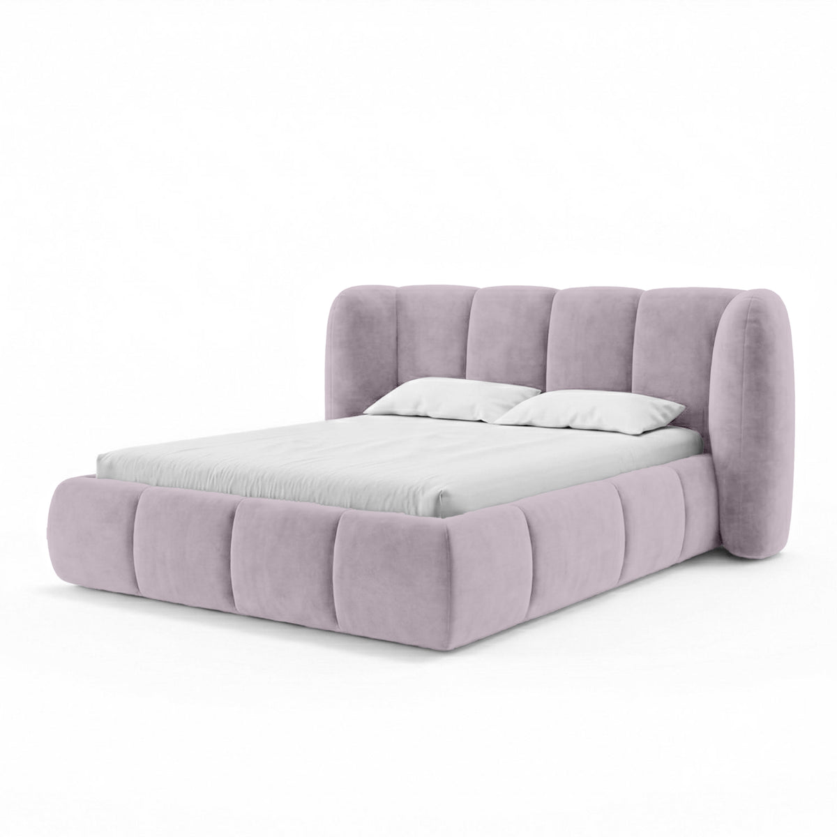 Łóżko tapicerowane pikowane z pojemnikiem w stylu soft modern | Ventara