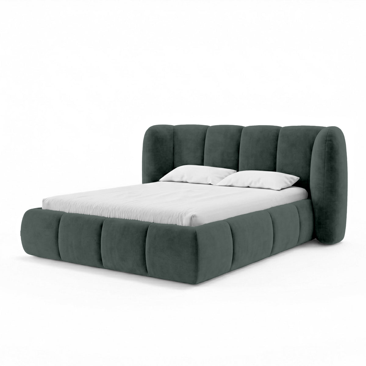 Łóżko tapicerowane pikowane z pojemnikiem w stylu soft modern | Ventara