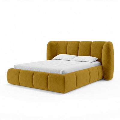 Łóżko tapicerowane pikowane z pojemnikiem w stylu soft modern | Ventara