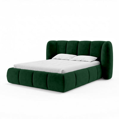 Łóżko tapicerowane pikowane z pojemnikiem w stylu soft modern | Ventara
