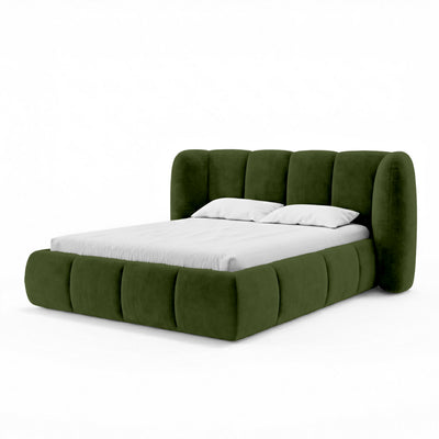Łóżko tapicerowane pikowane z pojemnikiem w stylu soft modern | Ventara