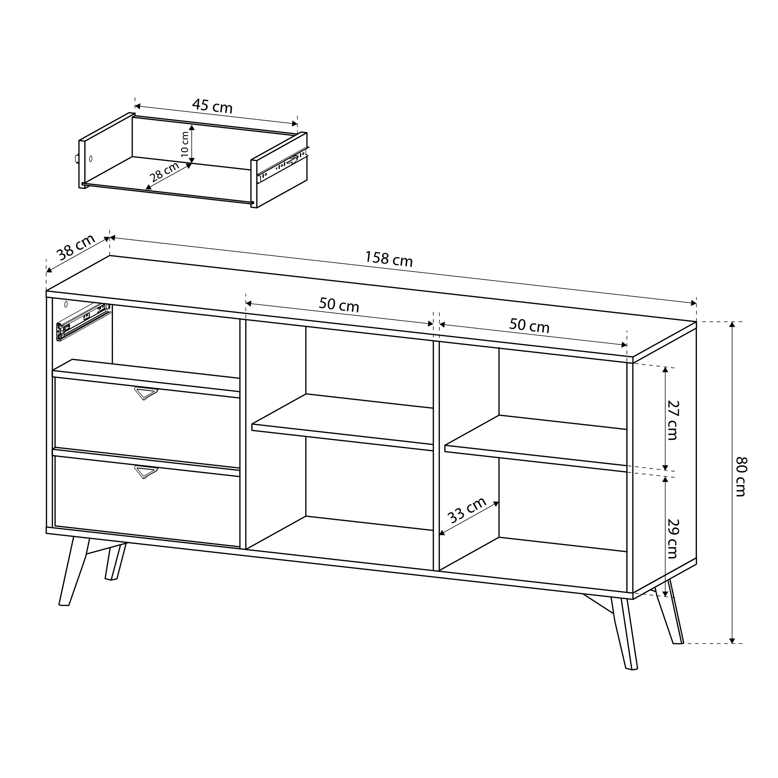 Komoda 158x80 z szufladami i szafkami w stylu japandi | Mandala