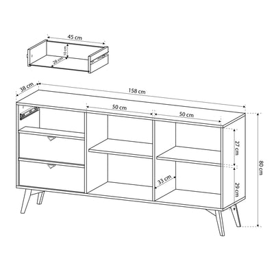 Komoda 158x80 z szufladami i szafkami w stylu japandi | Mandala