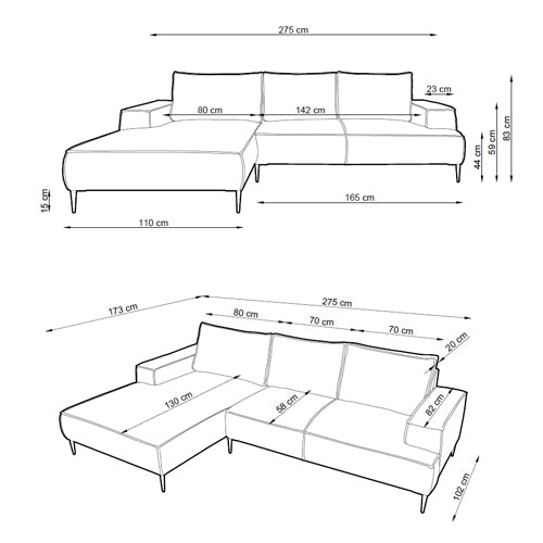 Narożnik 3-osobowy 275 cm w stylu modern classic | May