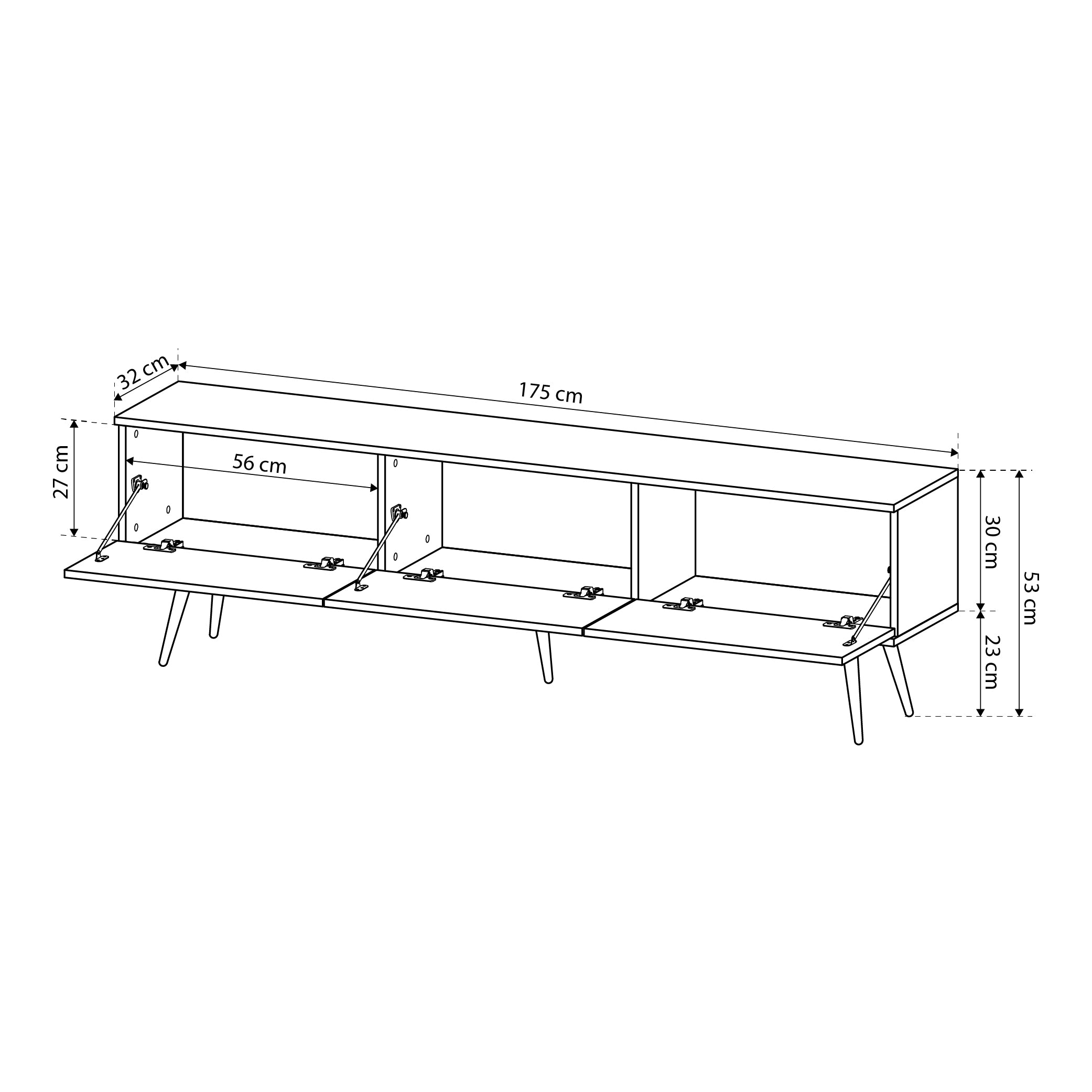 Szafka RTV 175x30 ze złotymi akcentami | Meva