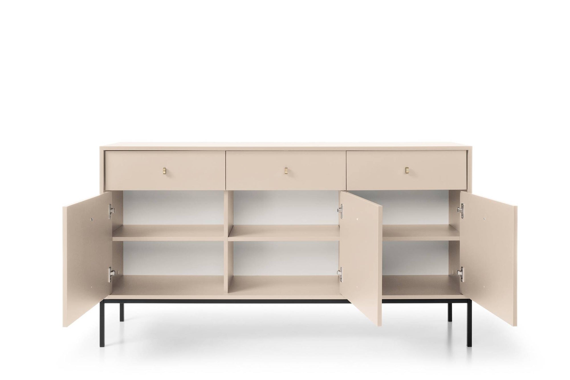 Komoda 154x84 w stylu vintage - szeroka zabudowa z miejscem do przechowywania, złote uchwyty | Kviat