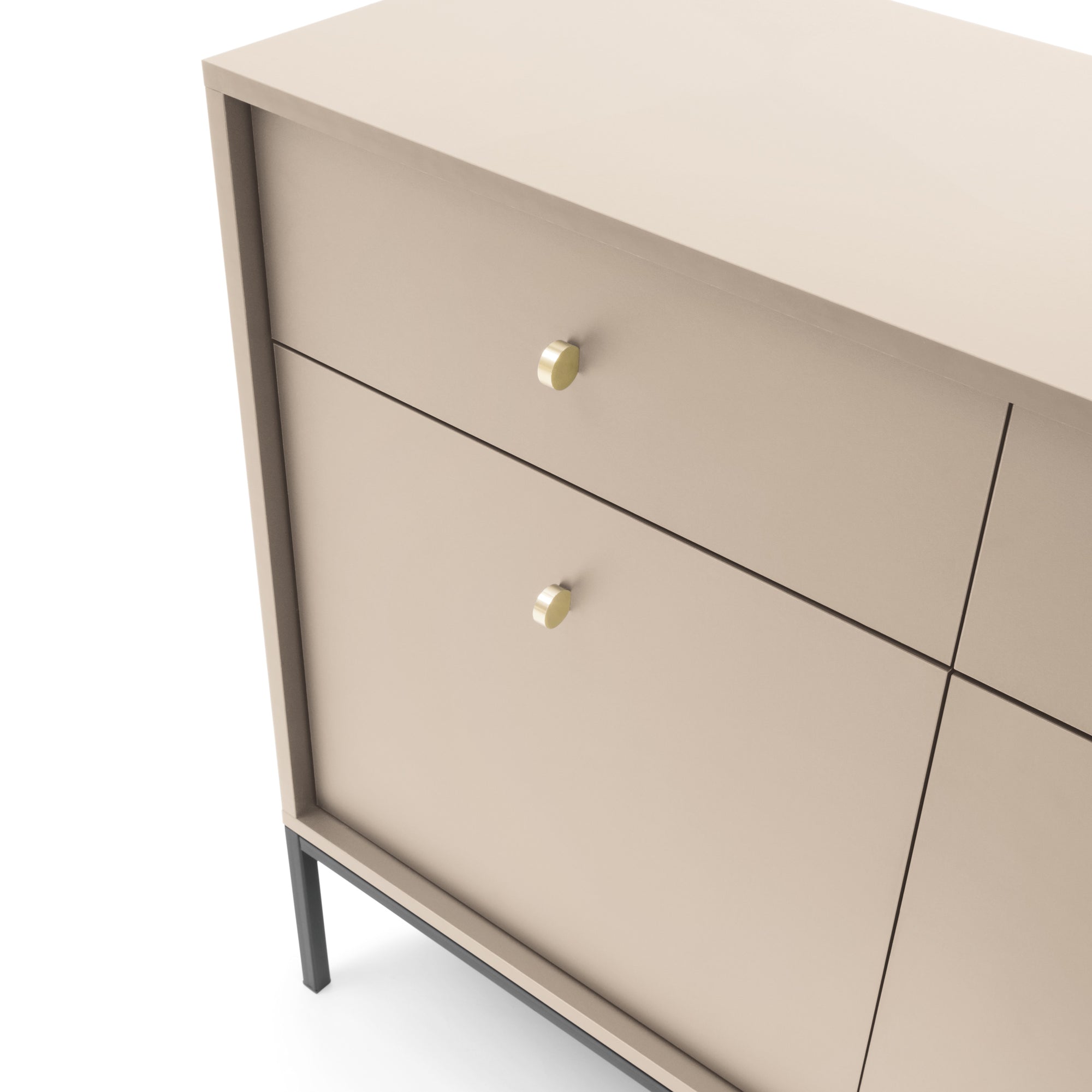 Komoda 104x84 w stylu vintage - szuflady z cichym domykiem, złote uchwyty, metalowa podstawa | Kviat