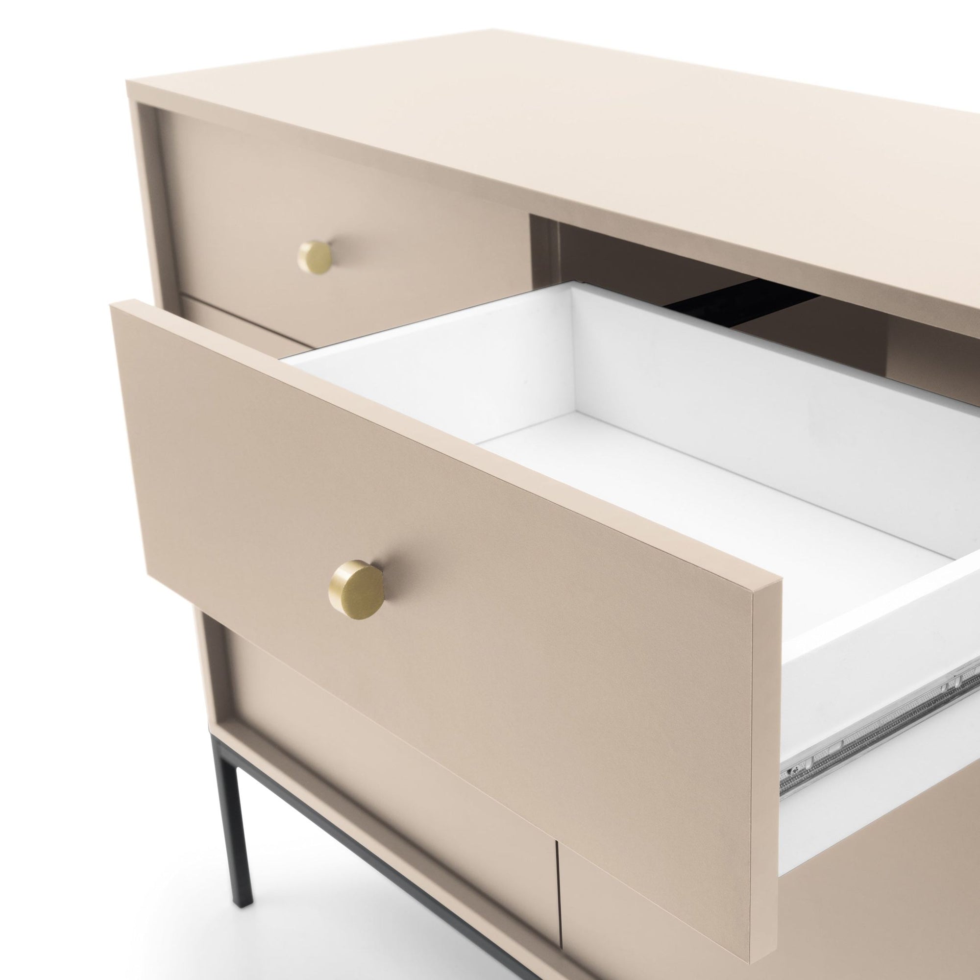Komoda 104x84 w stylu vintage - szuflady z cichym domykiem, złote uchwyty, metalowa podstawa | Kviat