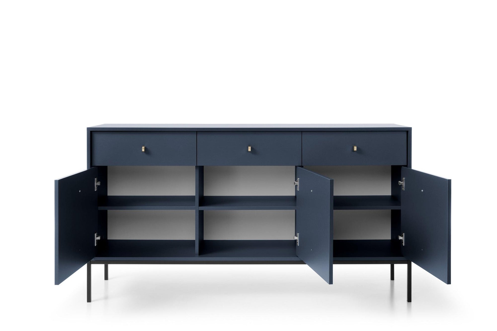 Komoda 154x84 w stylu vintage - szeroka zabudowa z miejscem do przechowywania, złote uchwyty | Kviat