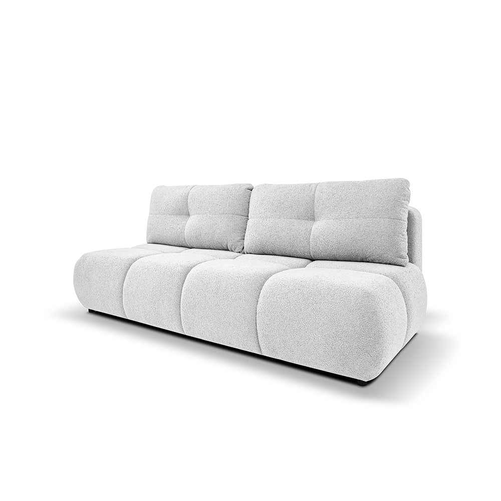 Sofa 3-osobowa z funkcją spania 142x200 w stylu miękkiego minimalizmu – z pojemnikiem, automat DL | Milorya Porcelanowy Popiół (NOW OR NEVER 01)