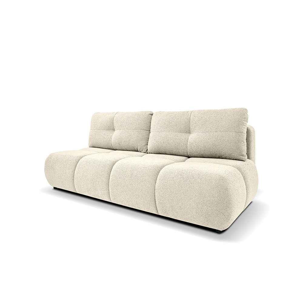 Sofa 3-osobowa z funkcją spania 142x200 w stylu miękkiego minimalizmu – z pojemnikiem, automat DL | Milorya Kremowa Poświata (NOW OR NEVER 02)