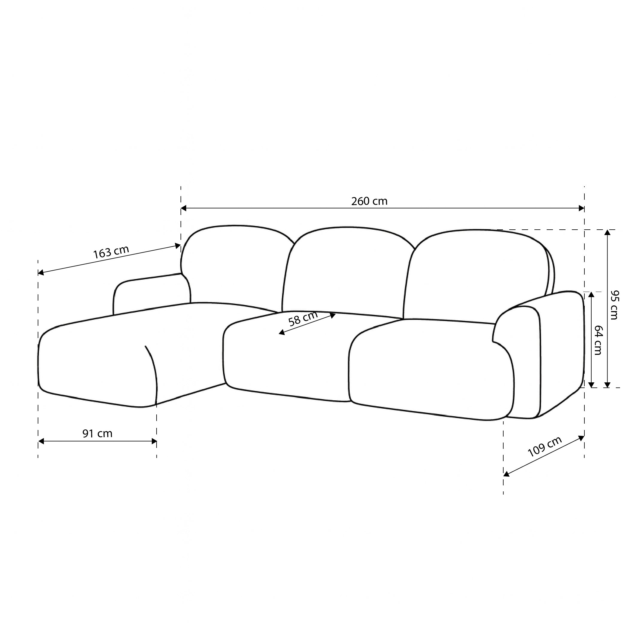 Narożnik z funkcją spania 3–4 osobowy DL 260 cm w stylu nowoczesnym | Bulu