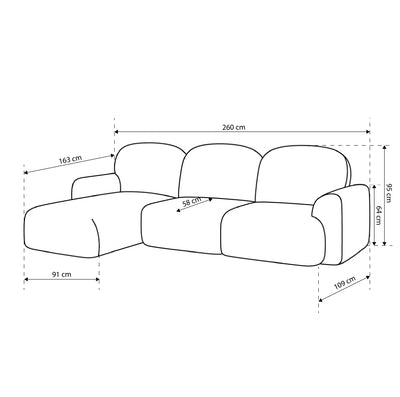 Narożnik z funkcją spania 3–4 osobowy DL 260 cm w stylu nowoczesnym | Bulu