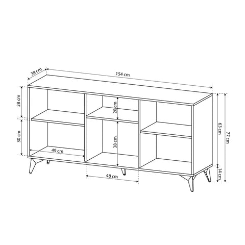 Komoda 154x77 w stylu loftowym - frezowany front w jodełkę, szuflady i szafki, drewniane nogi | Nirwana