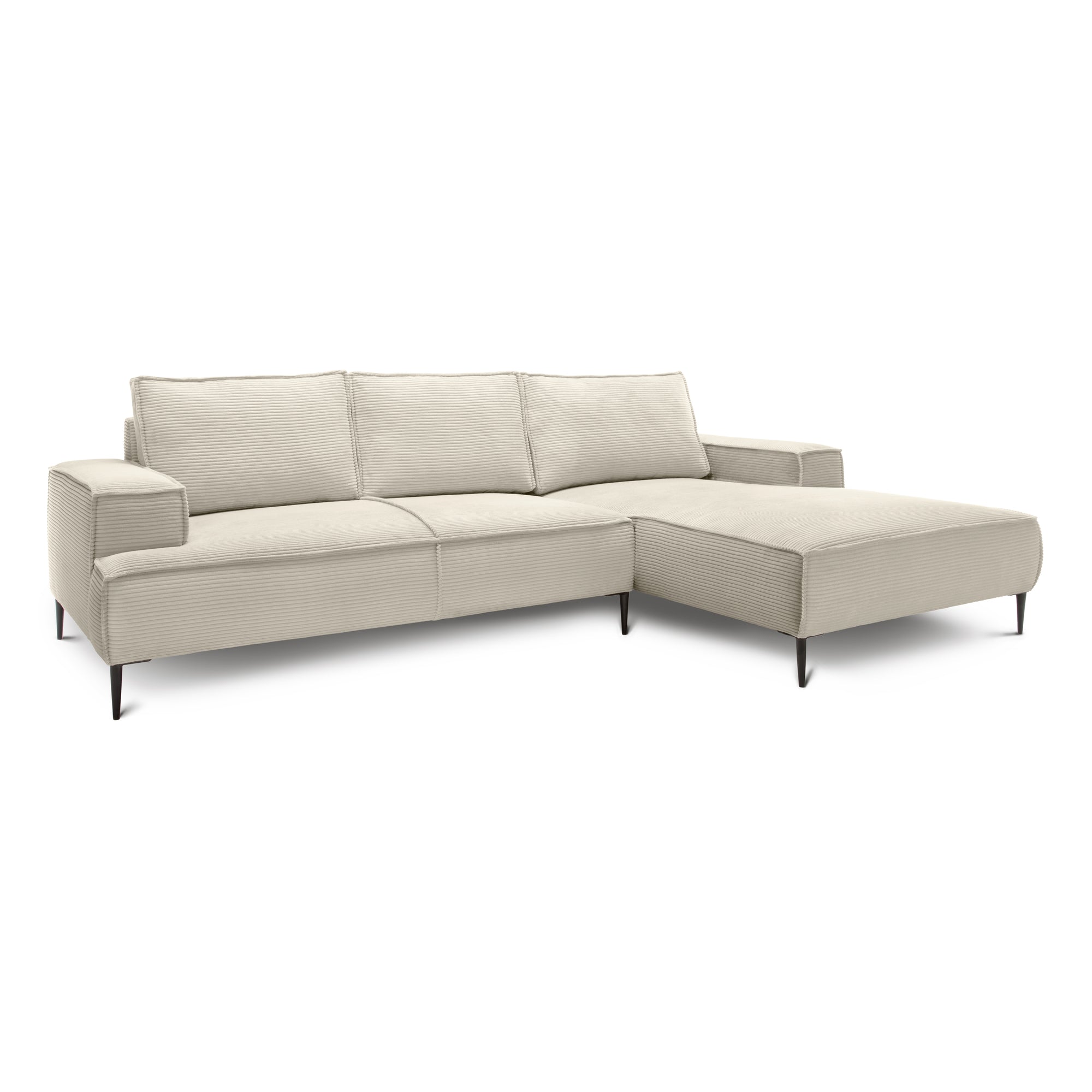 Narożnik 3-osobowy 275 cm w stylu modern classic – tkanina POSO, pianka T35 | May Kość Słoniowa (POSO 105) Prawostronny