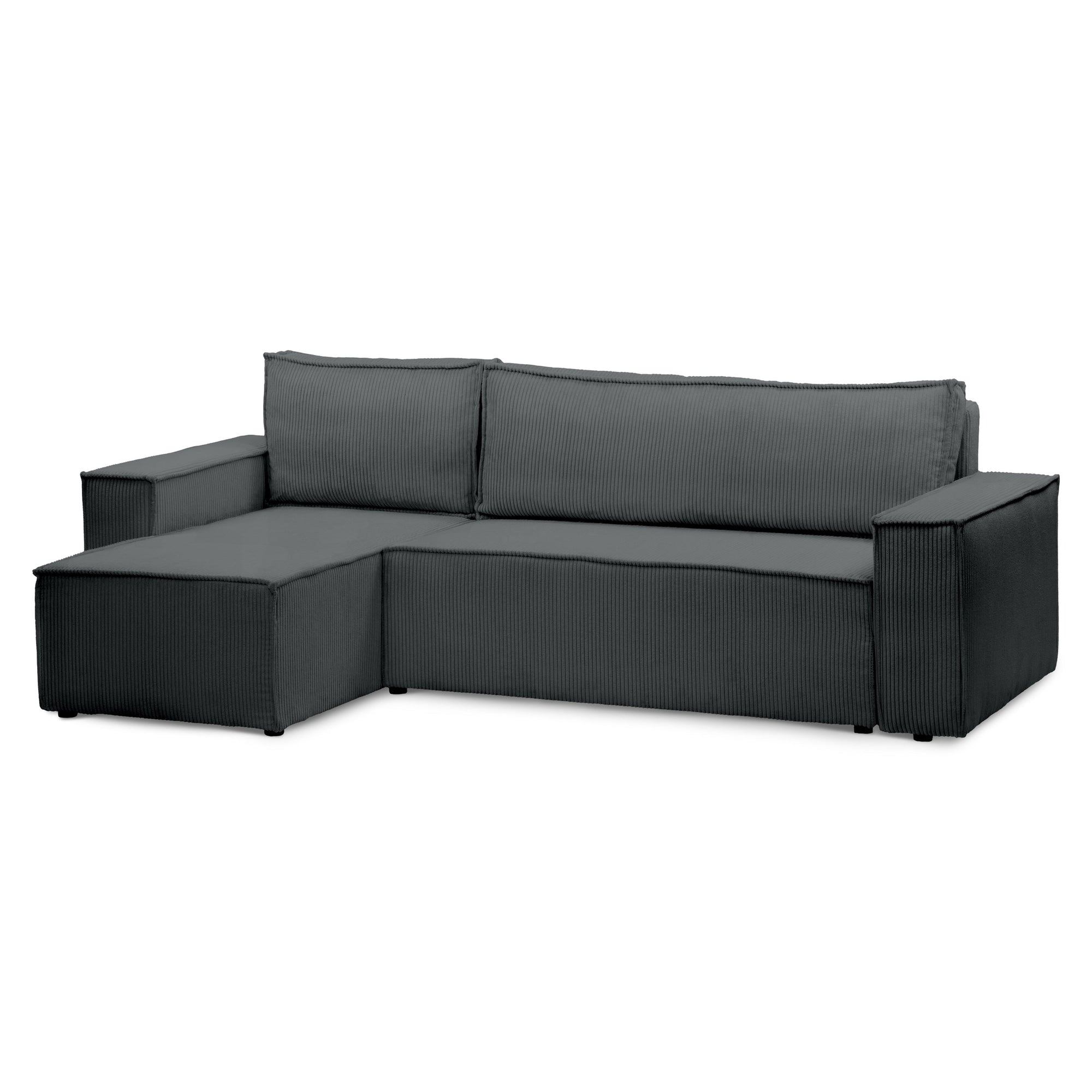 Narożnik uniwersalny z funkcją spania 3-osobowy 200x142–154 w stylu loft – tkanina POSO, pojemnik na pościel, mechanizm DL | Agi Antracyt (POSO 34) Uniwersalny