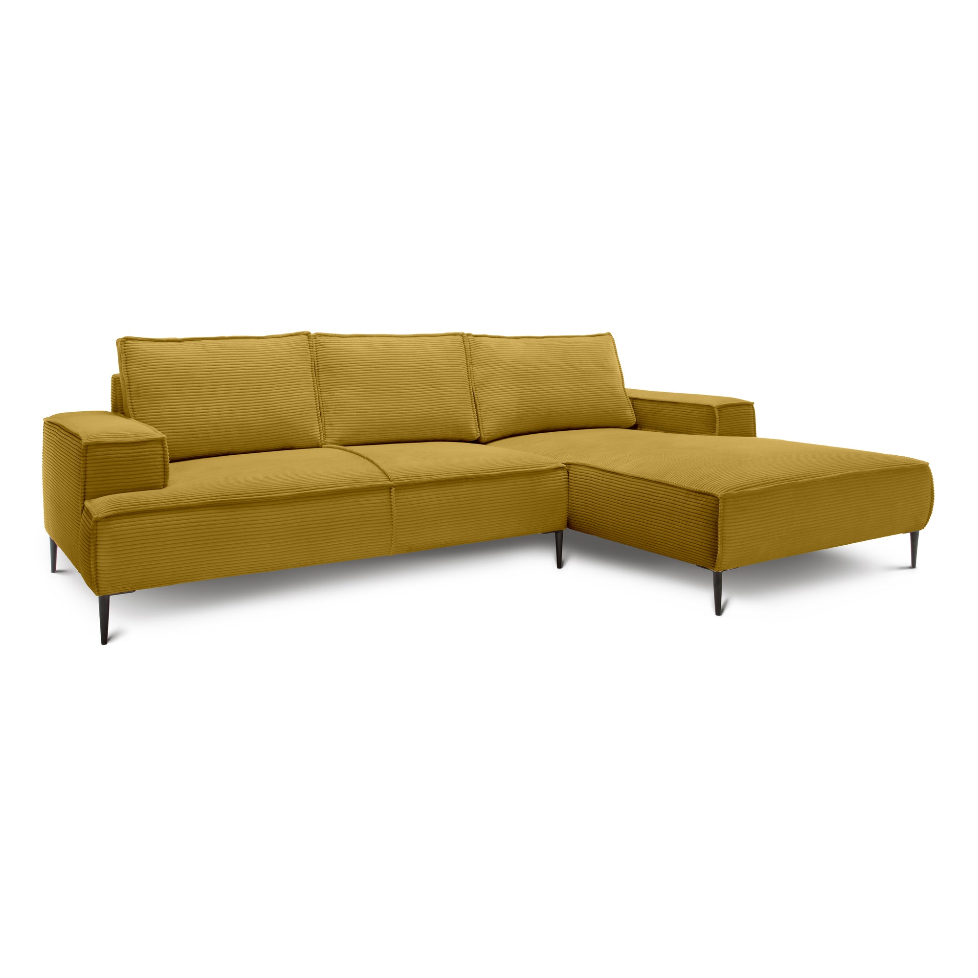 Narożnik 3-osobowy 275 cm w stylu modern classic – tkanina POSO, pianka T35 | May Miodowy Dąb (POSO 43) Prawostronny