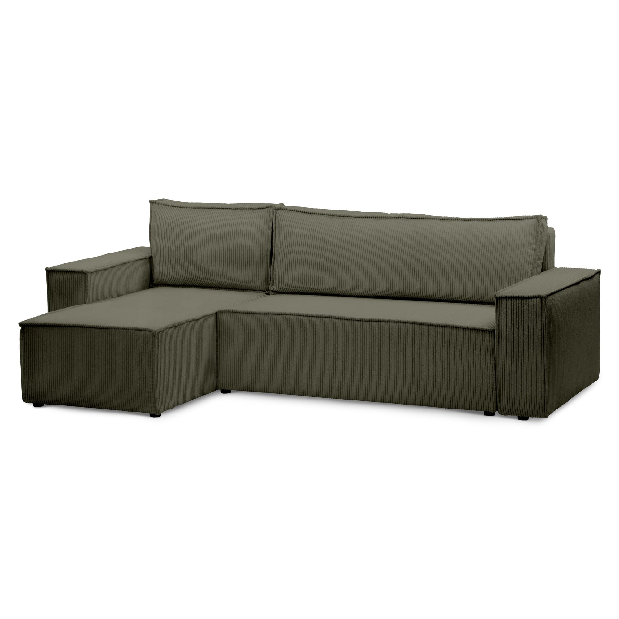 Narożnik uniwersalny z funkcją spania 3-osobowy 200x142–154 w stylu loft – tkanina POSO, pojemnik na pościel, mechanizm DL | Agi Zielony Dąb (POSO 46) Uniwersalny