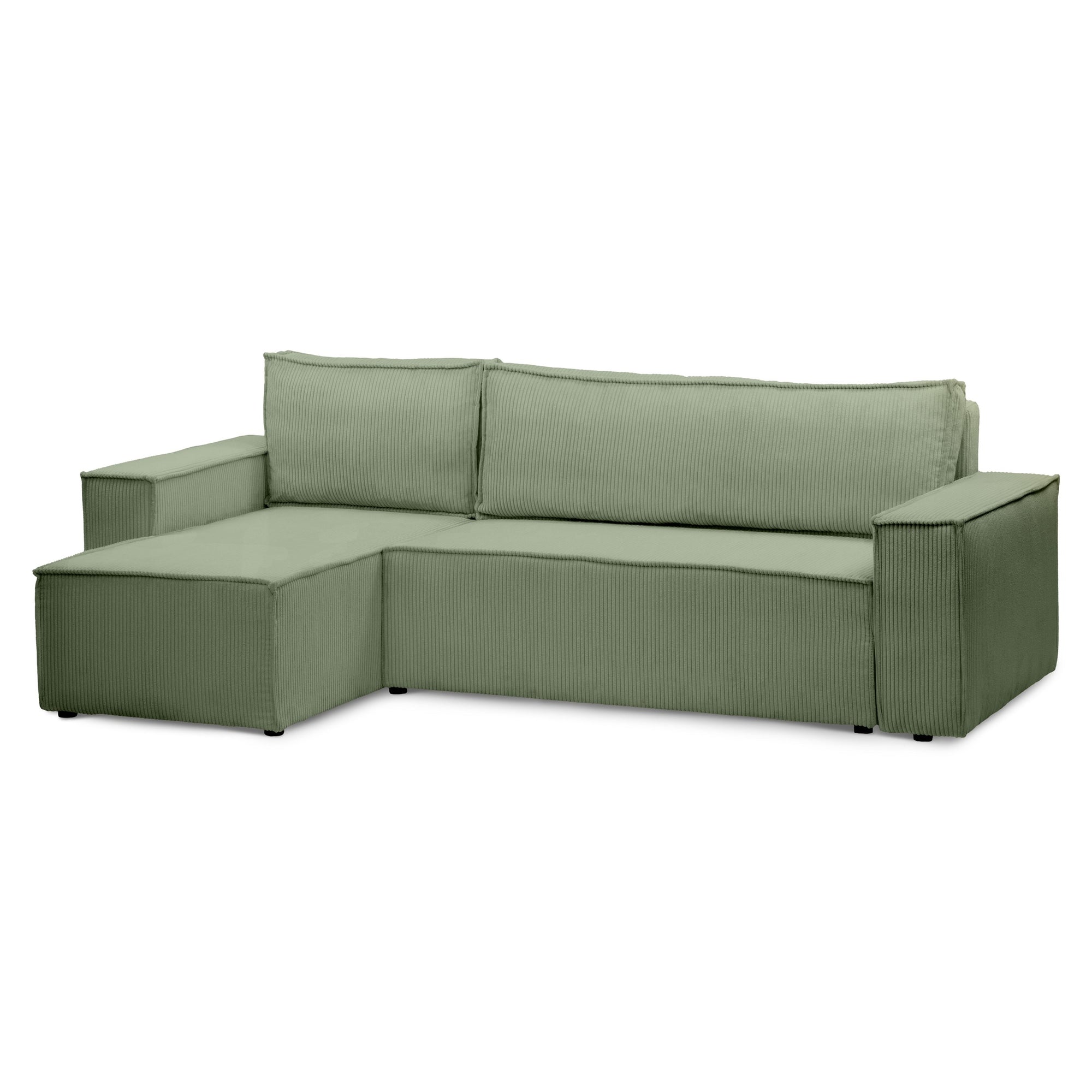 Narożnik uniwersalny z funkcją spania 3-osobowy 200x142–154 w stylu loft – tkanina POSO, pojemnik na pościel, mechanizm DL | Agi Szarozieleń (POSO 47) Uniwersalny
