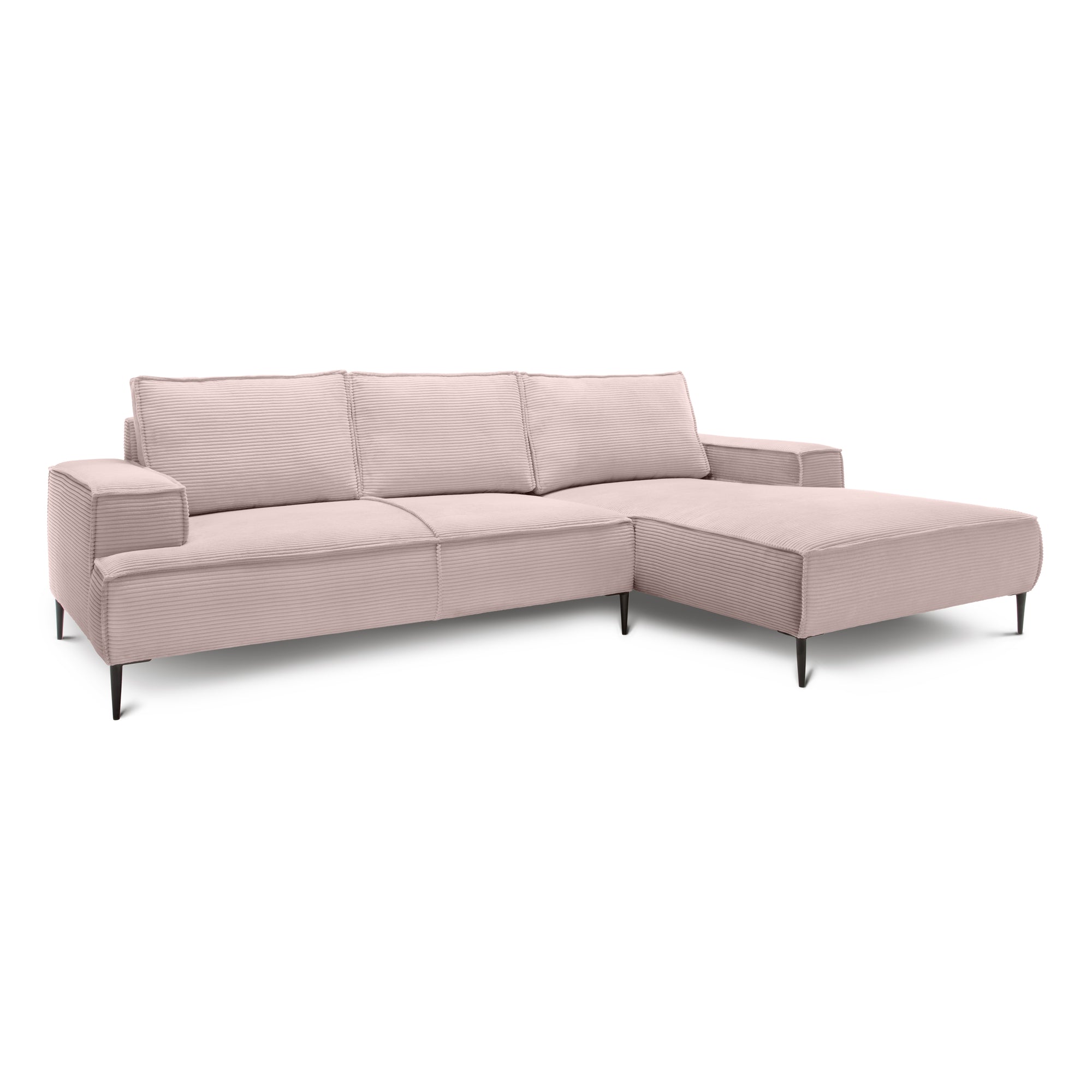 Narożnik 3-osobowy 275 cm w stylu modern classic – tkanina POSO, pianka T35 | May Zgaszony Róż (POSO 52) Prawostronny