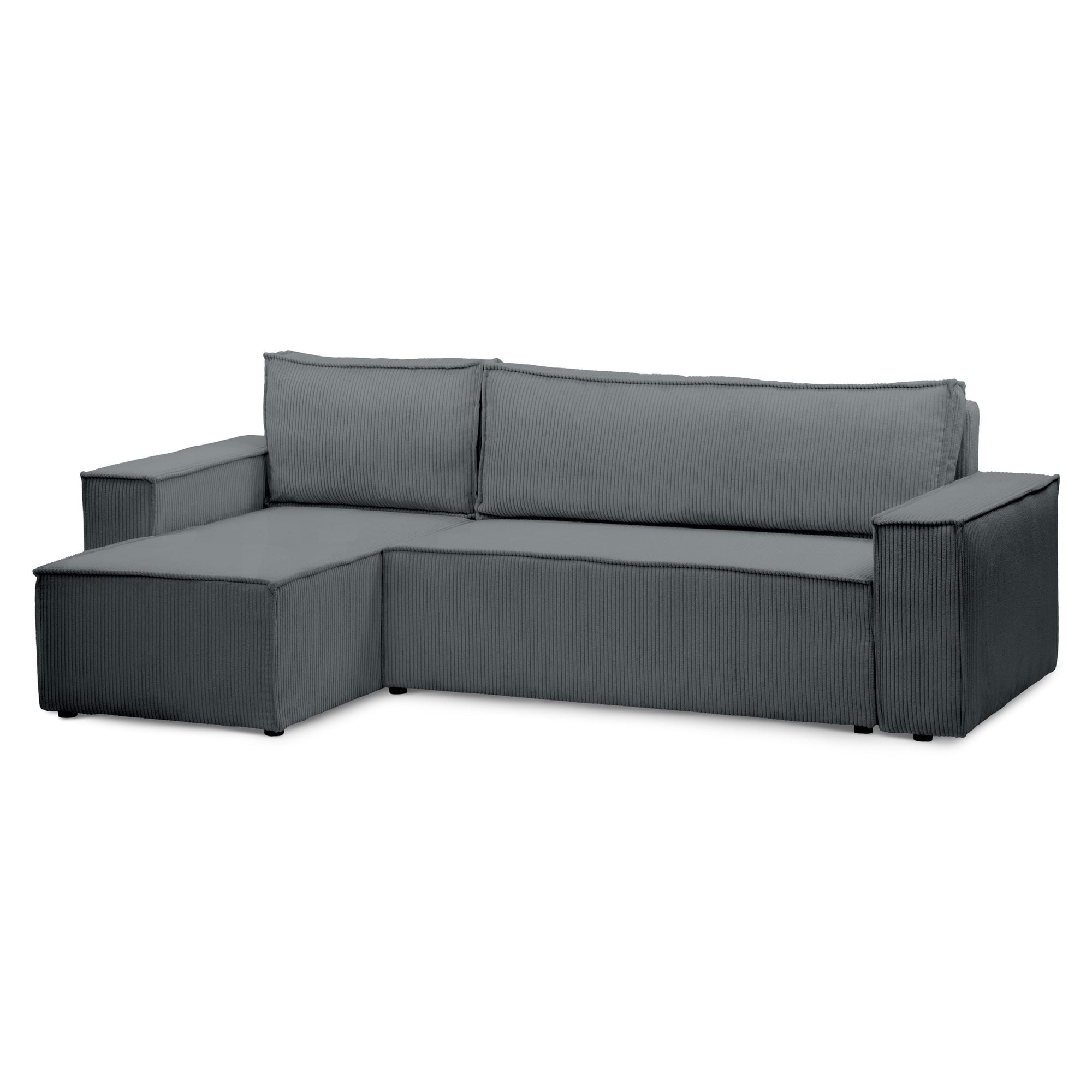 Narożnik uniwersalny z funkcją spania 3-osobowy 200x142–154 w stylu loft – tkanina POSO, pojemnik na pościel, mechanizm DL | Agi Grafitowy Mech (POSO 60) Uniwersalny