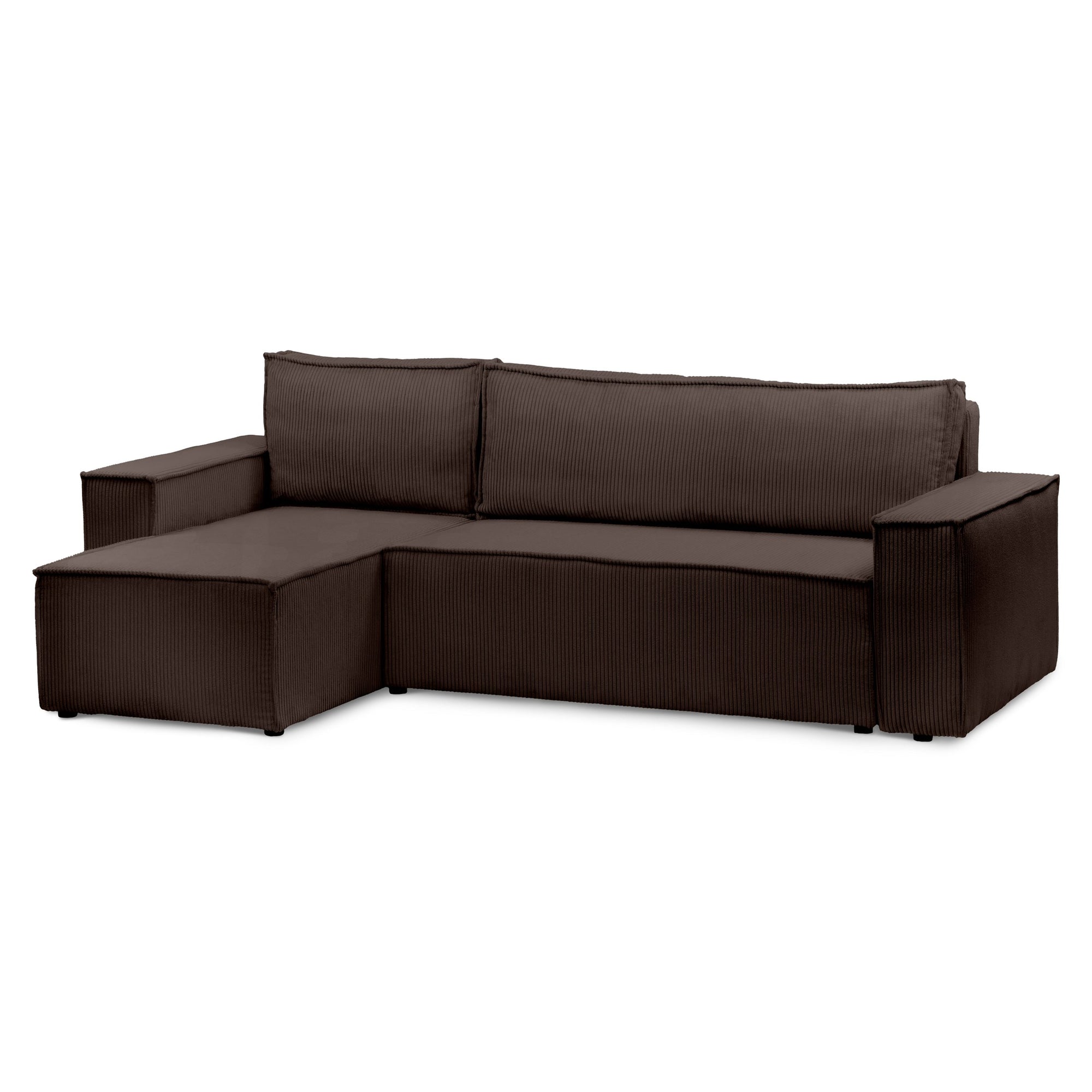 Narożnik uniwersalny z funkcją spania 3-osobowy 200x142–154 w stylu loft – tkanina POSO, pojemnik na pościel, mechanizm DL | Agi Ciemny Orzech (POSO 06) Uniwersalny