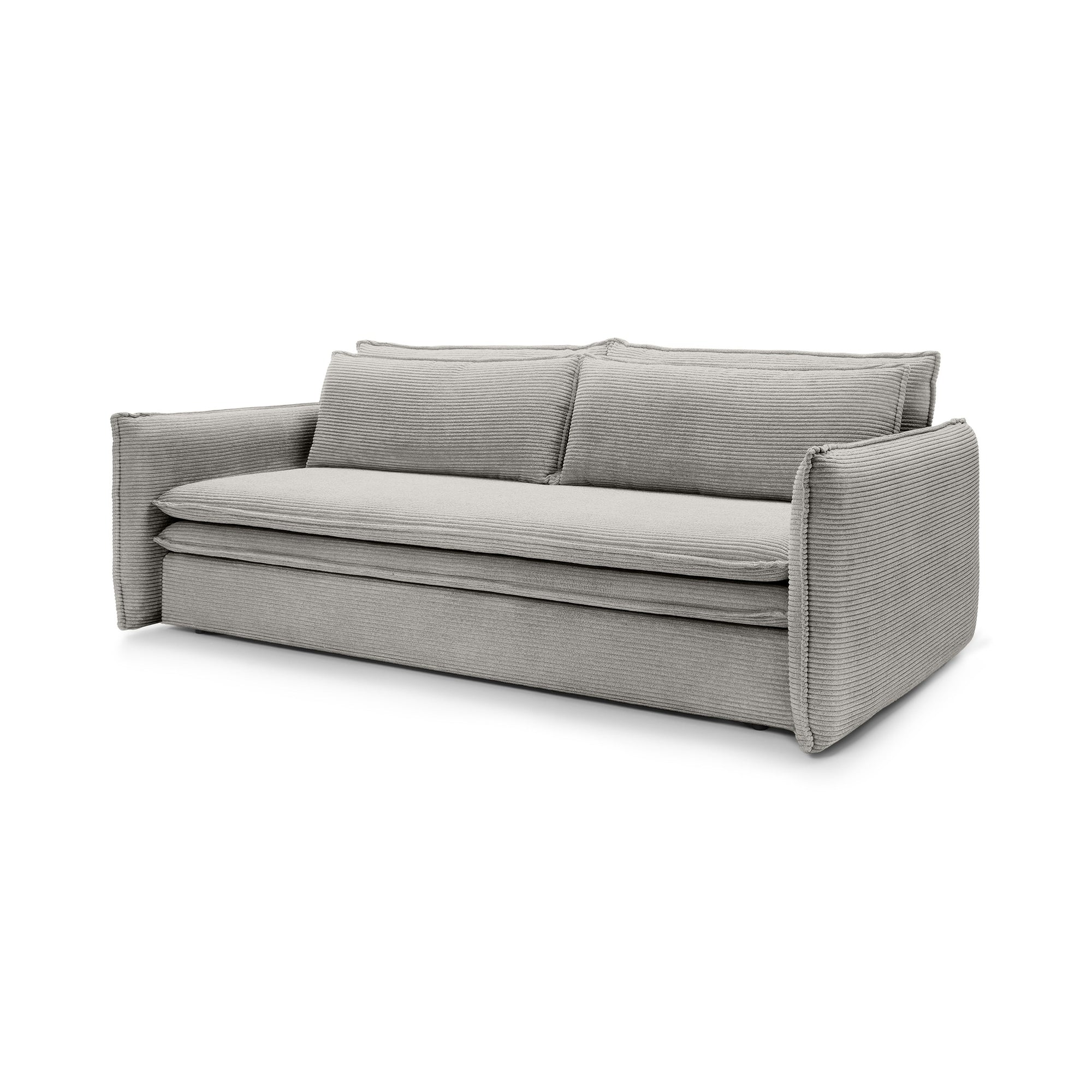 Sofa modułowa z funkcją spania 140x200 i pojemnikiem – sztruksowa, pet friendly | Lily Popielata Biel (POSO 110)