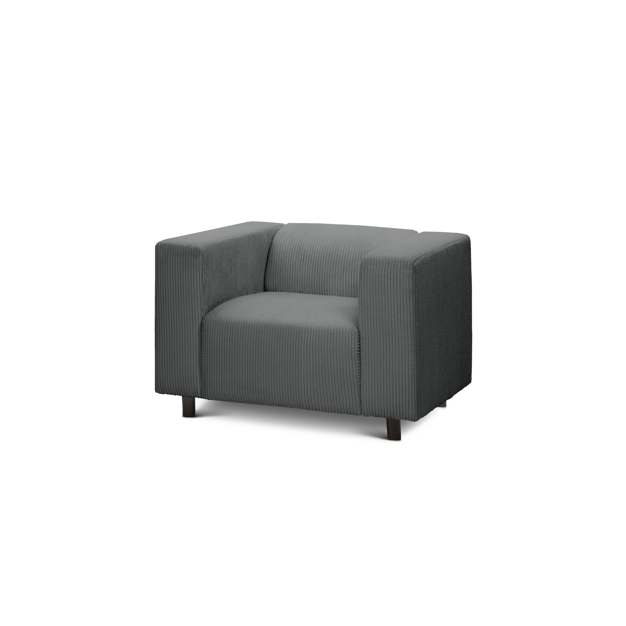 Fotel 95 cm do relaksu w stylu skandynawskim – Sztruks POSO, szerokie podłokietniki | July Cynk (POSO 115)
