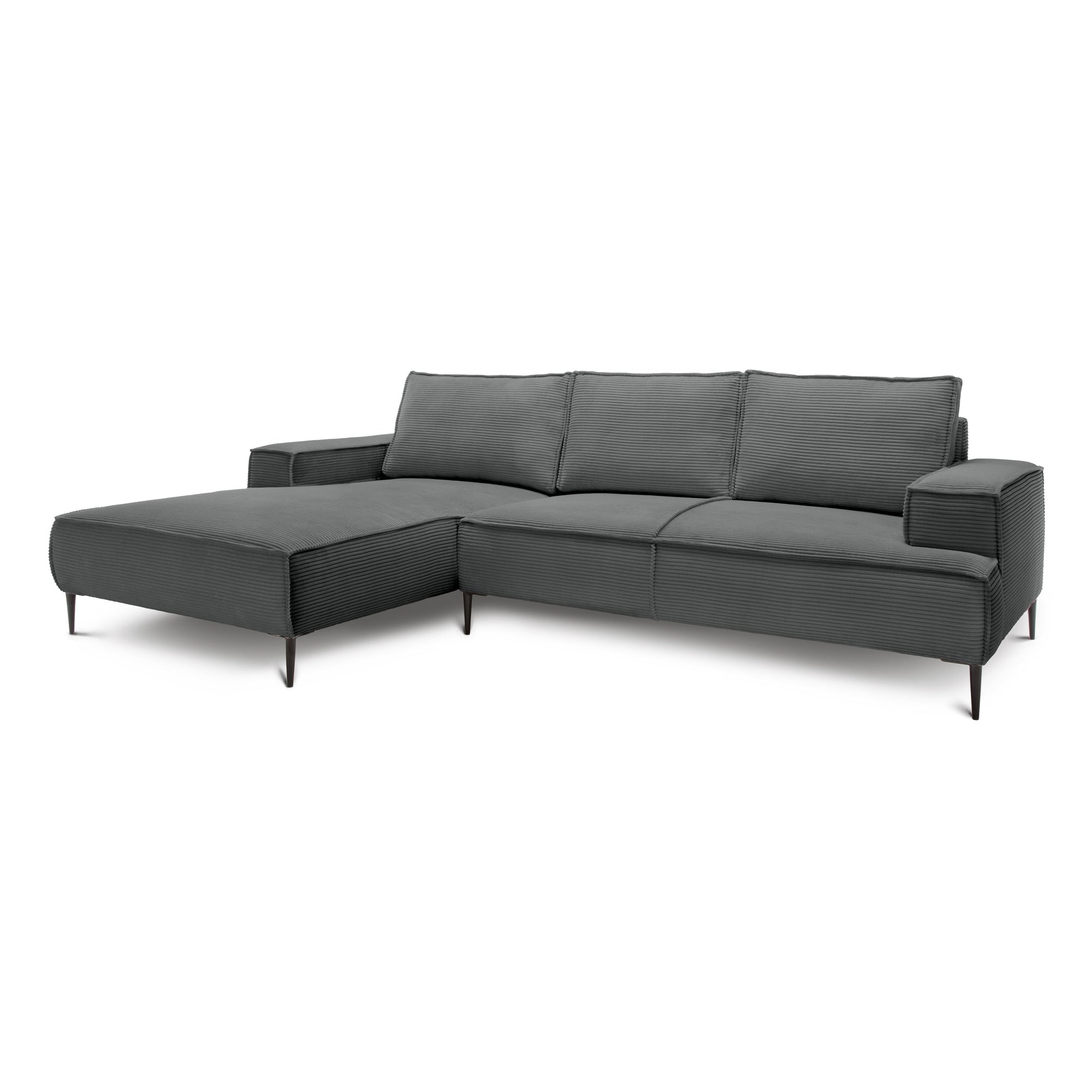 Narożnik 3-osobowy 275 cm w stylu modern classic – tkanina POSO, pianka T35 | May Cynk (POSO 115) Lewostronny