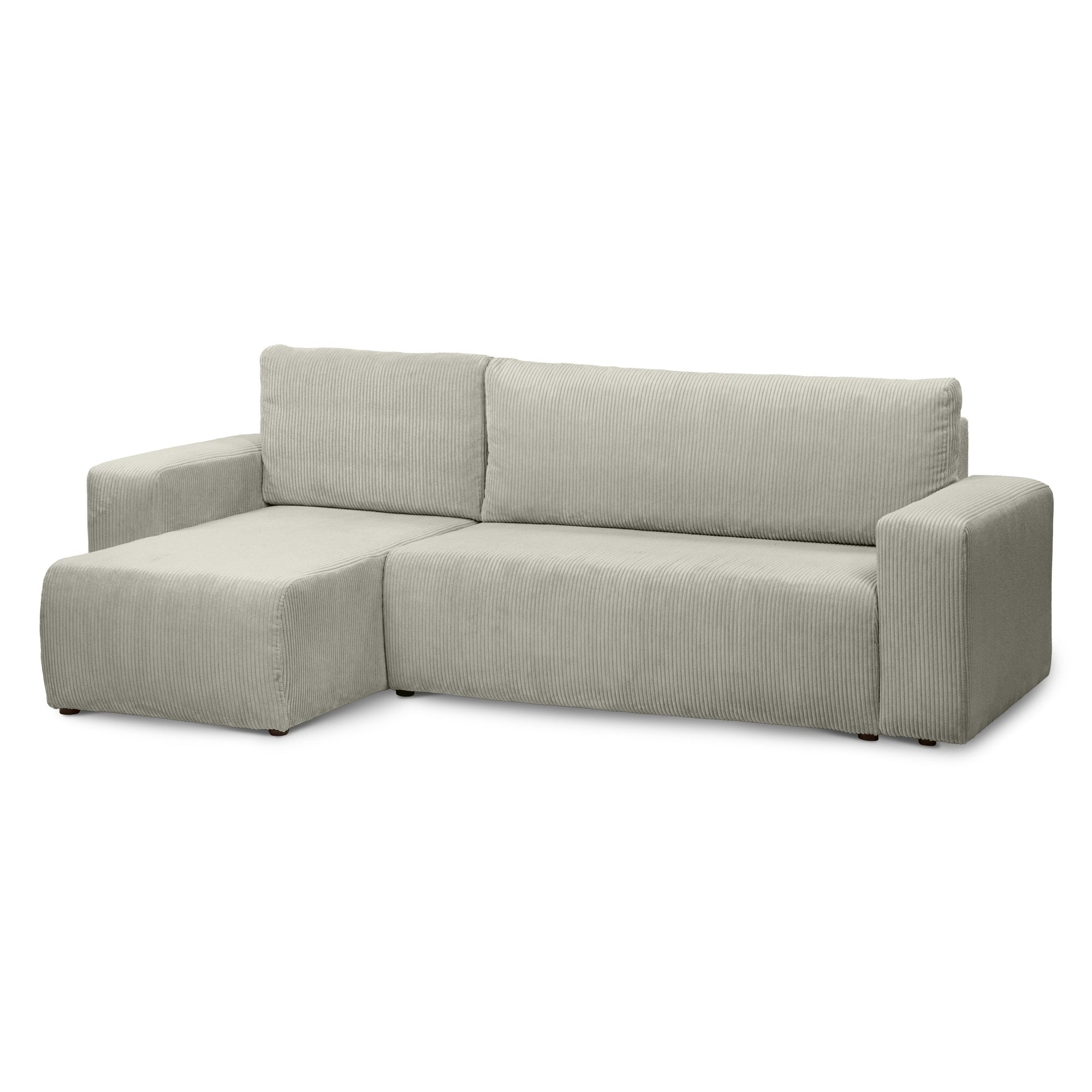 Narożnik uniwersalny z funkcją spania 3-osobowy 200x142–154 w stylu loft – sztruks POSO, pojemnik na pościel, mechanizm DL | Kingi Szary Len (POSO 140) Uniwersalny