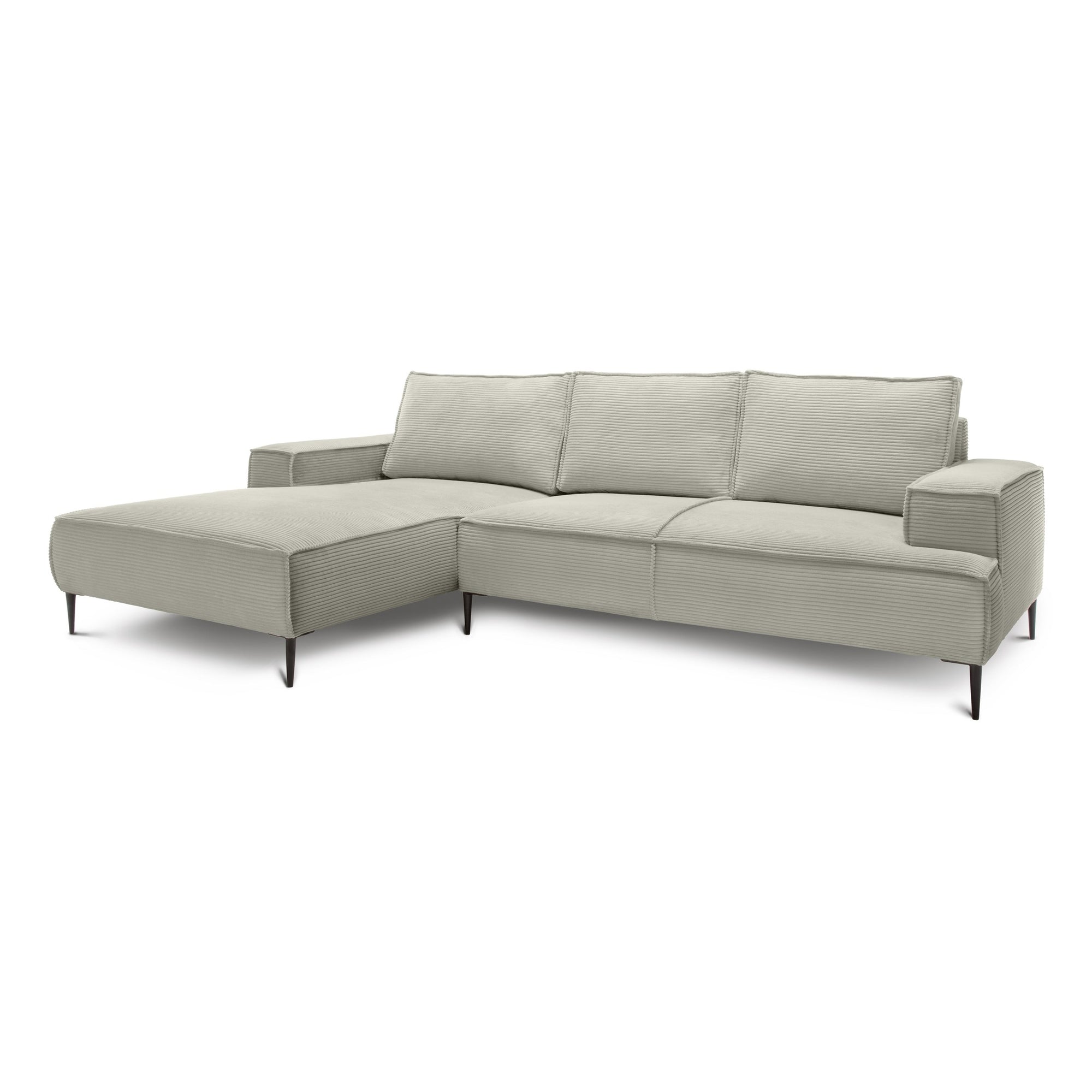 Narożnik 3-osobowy 275 cm w stylu modern classic – tkanina POSO, pianka T35 | May Szary Len (POSO 140) Lewostronny