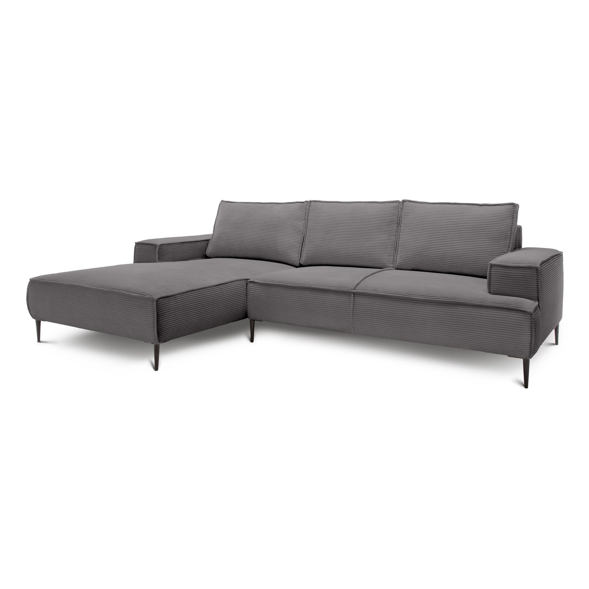 Narożnik 3-osobowy 275 cm w stylu modern classic – tkanina POSO, pianka T35 | May Stalowy Brąz (POSO 22) Lewostronny
