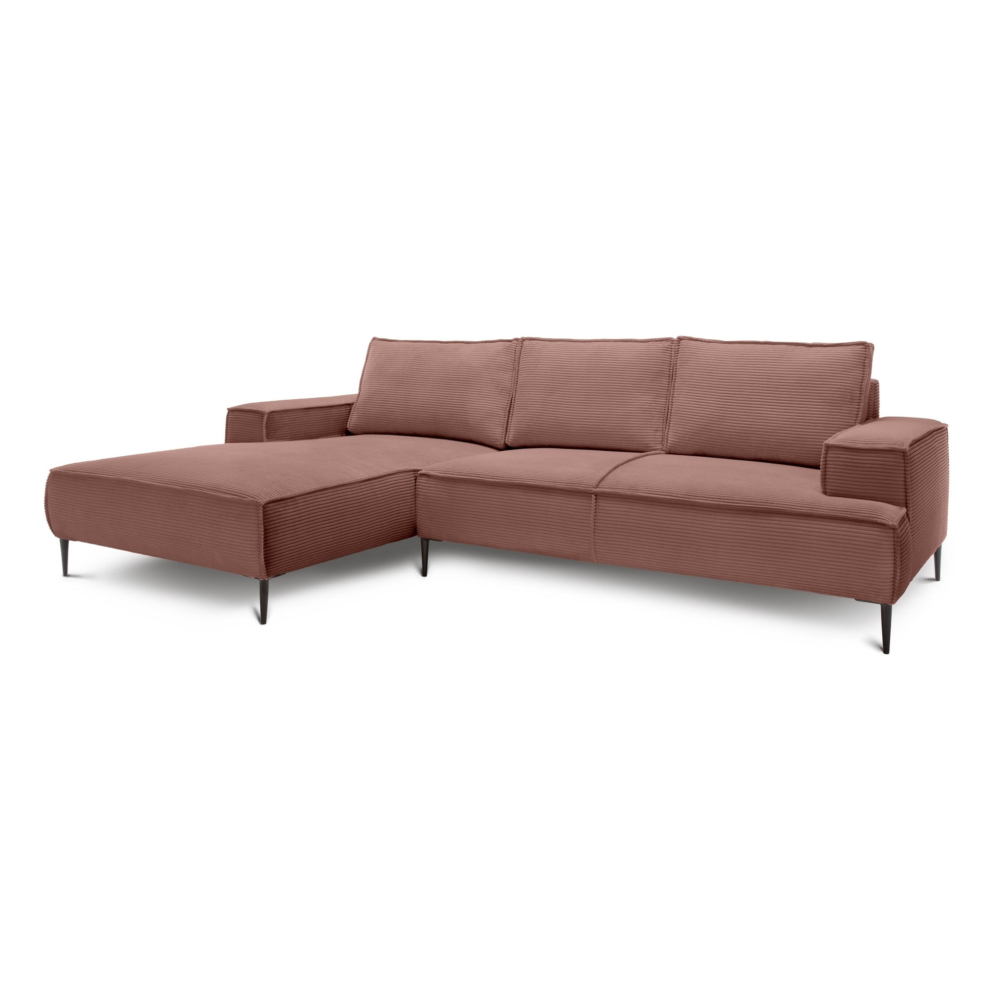 Narożnik 3-osobowy 275 cm w stylu modern classic – tkanina POSO, pianka T35 | May Ceglane Ciepło (POSO 29) Lewostronny
