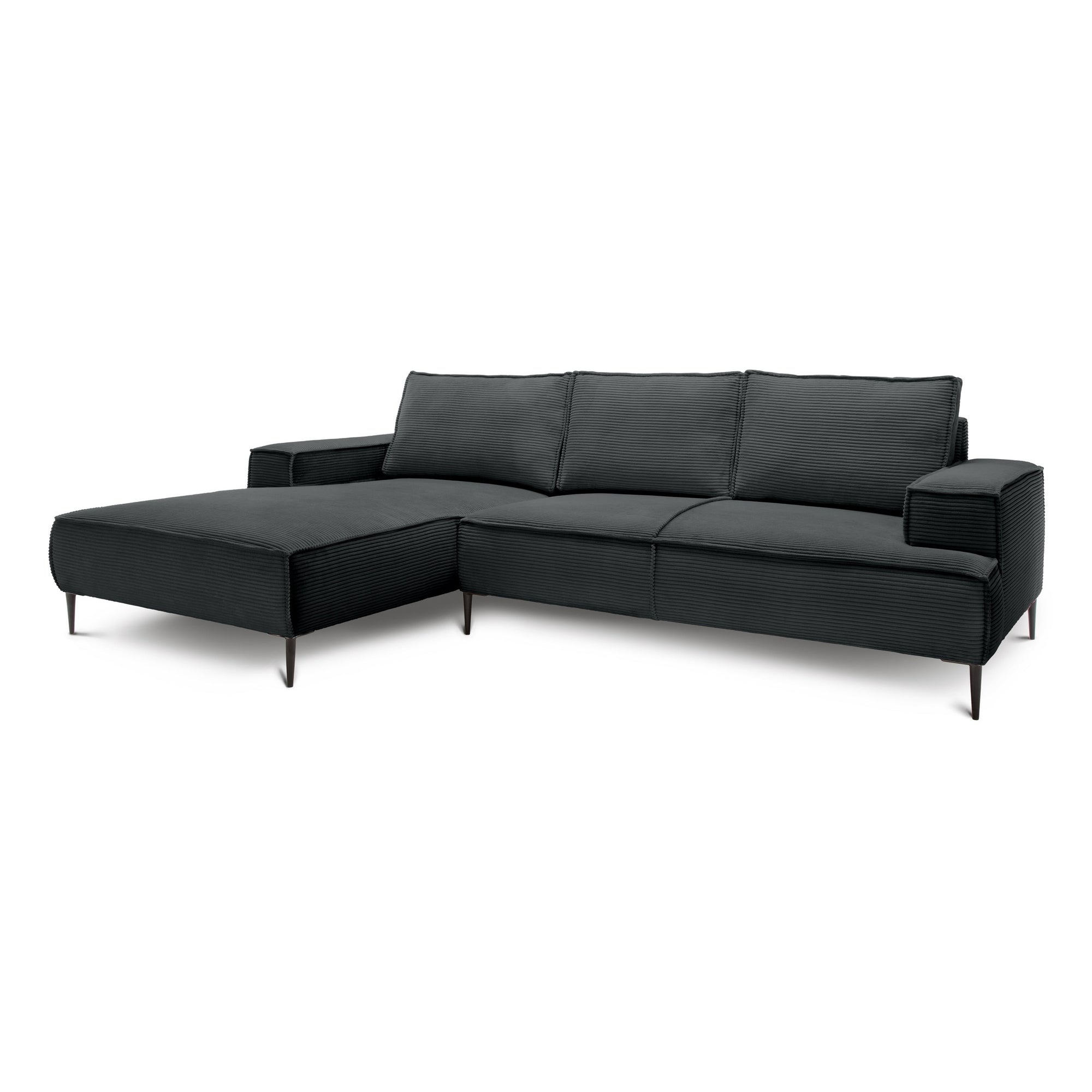 Narożnik 3-osobowy 275 cm w stylu modern classic – tkanina POSO, pianka T35 | May Antracyt (POSO 34) Lewostronny