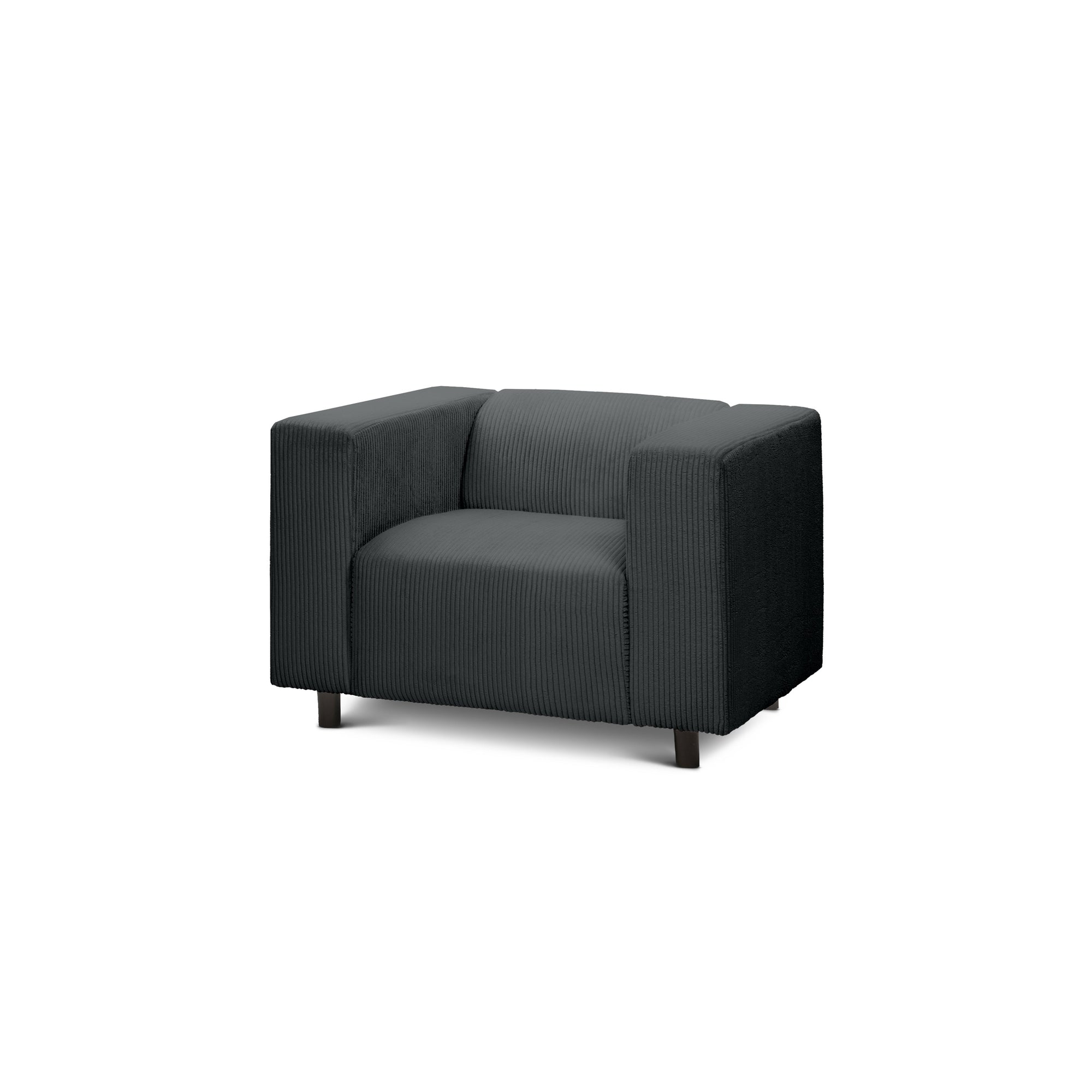 Fotel 95 cm do relaksu w stylu skandynawskim – Sztruks POSO, szerokie podłokietniki | July Antracyt (POSO 34)