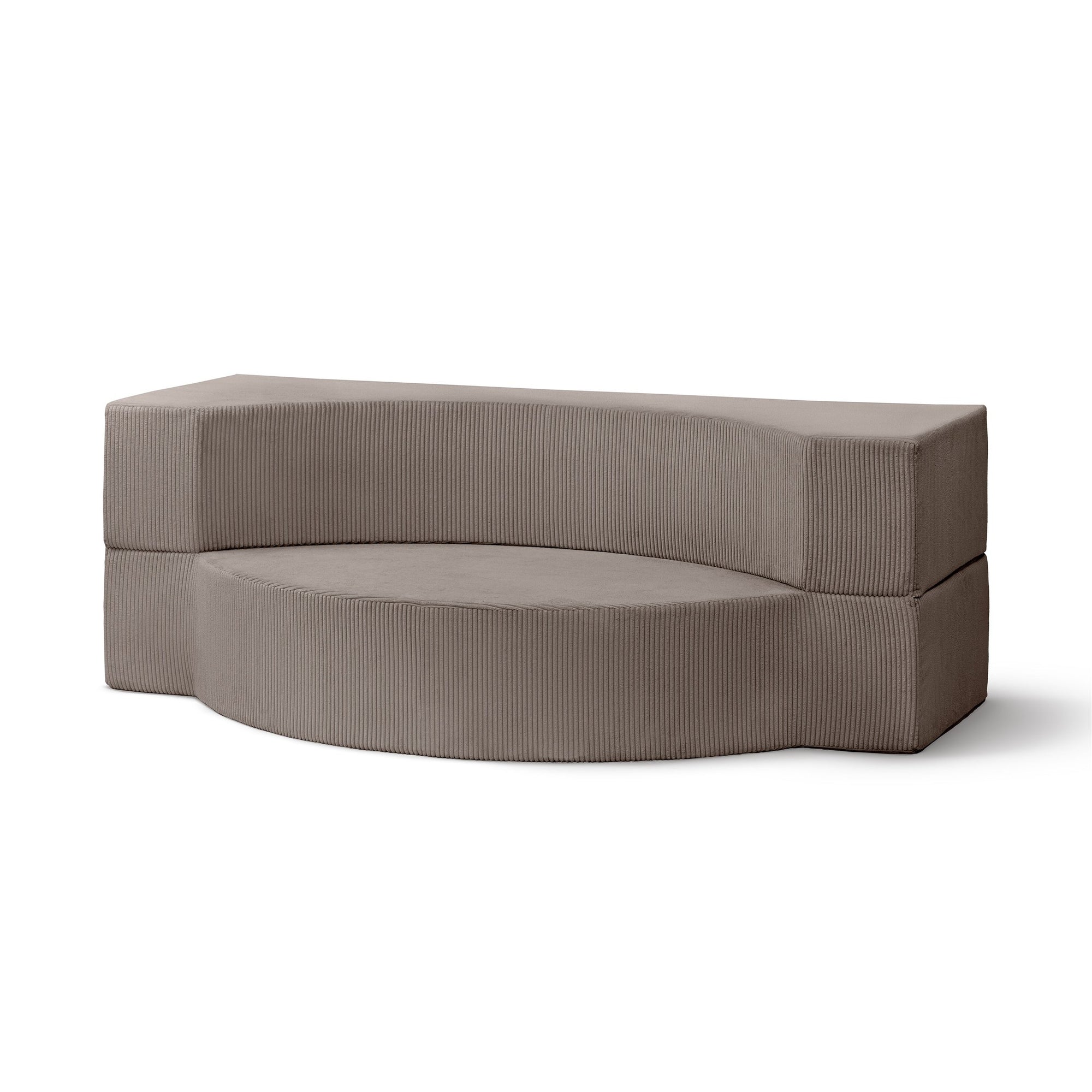 Sofa piankowa modułowa 200 cm z funkcją spania w stylu japandi – sztruks POSO, półokrągła forma | Lunaria Szampański Popiół (POSO 03)