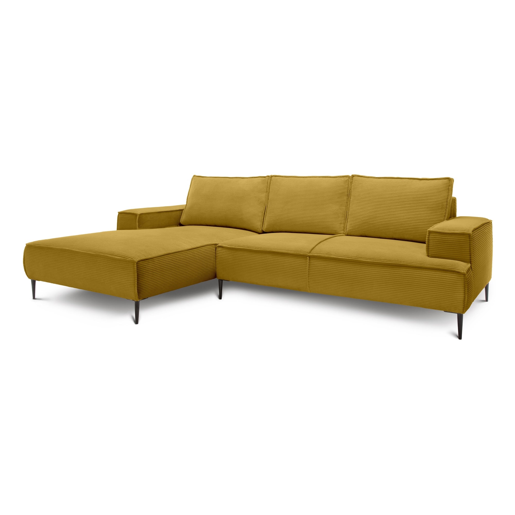 Narożnik 3-osobowy 275 cm w stylu modern classic – tkanina POSO, pianka T35 | May Miodowy Dąb (POSO 43) Lewostronny