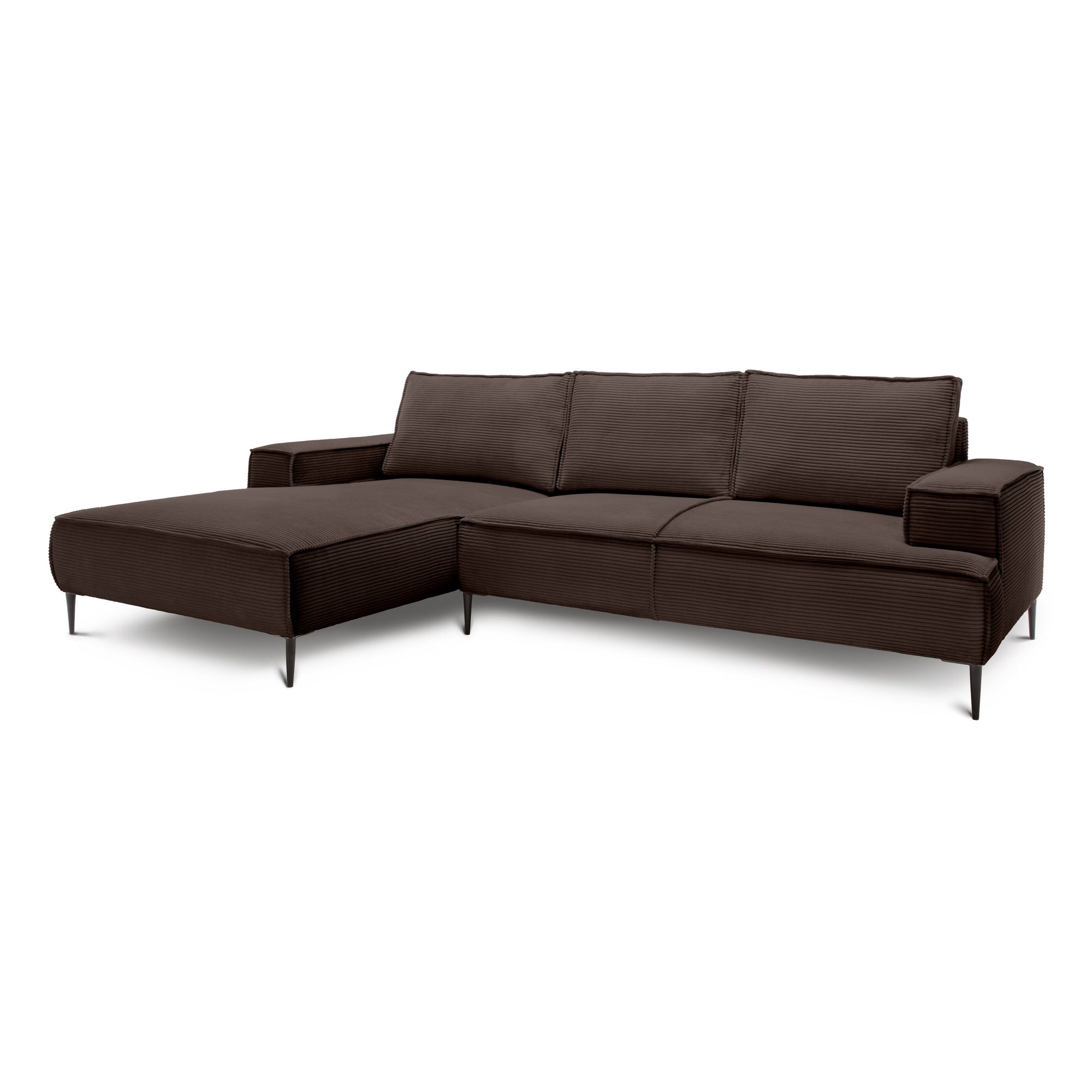 Narożnik 3-osobowy 275 cm w stylu modern classic – tkanina POSO, pianka T35 | May Ciemny Orzech (POSO 06) Lewostronny
