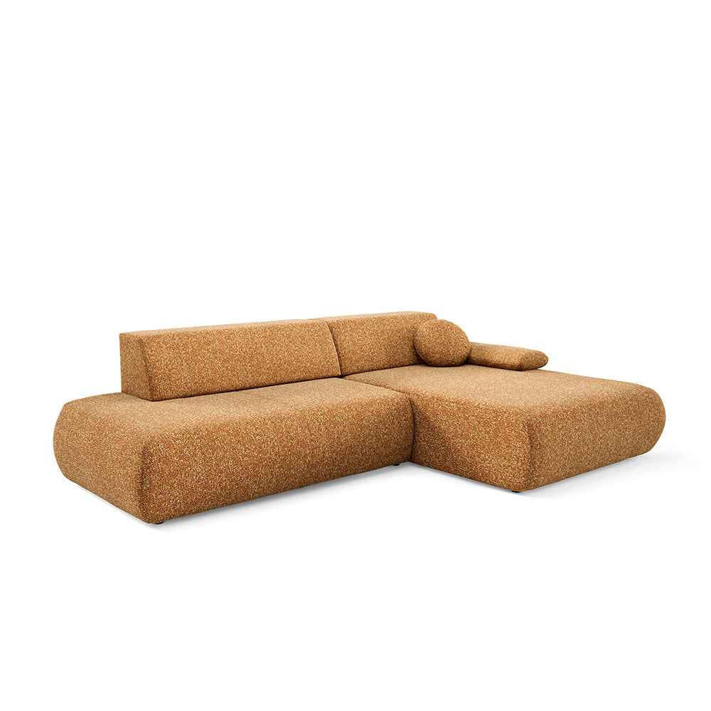 Narożnik 4-osobowy z funkcją spania w stylu minimalistycznym – Tkanina Puente, automat DL, pojemnik | Puentro Prawo Miodowa Sepia (PUENTE 52)