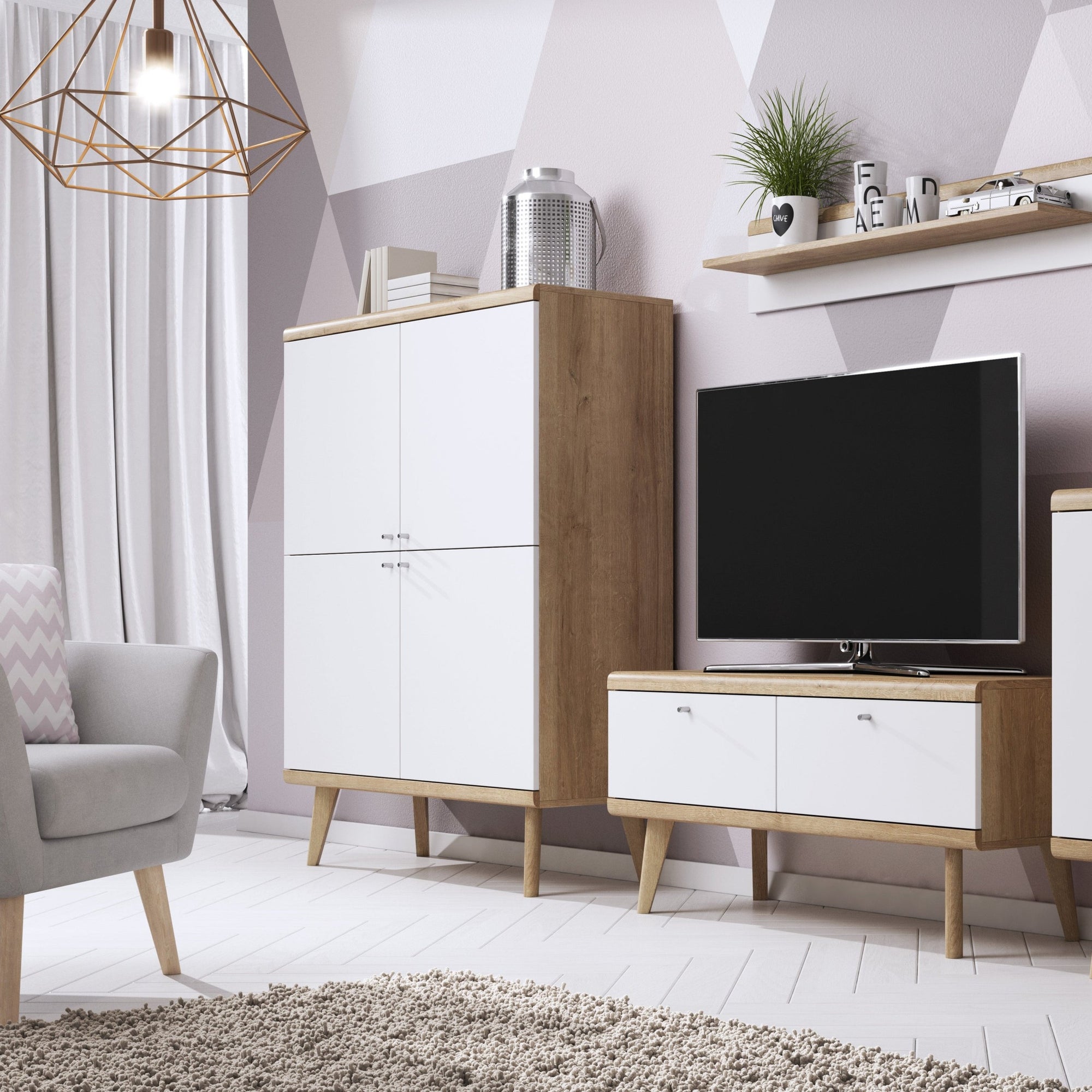 Komoda 107x134 w stylu skandynawskim - drewniane skośne nogi, metalowe gałki, cichy domyk | Lato