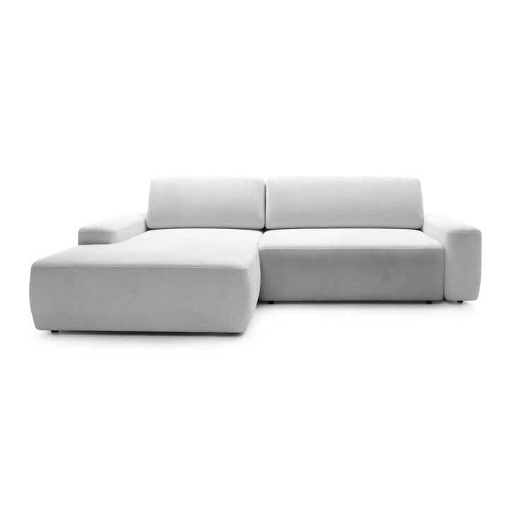 Narożnik z funkcją spania 3-osobowy 125x210 w stylu nowoczesnym – tkanina REVEN, pojemnik na pościel, mechanizm DL | Bamby Poranna Rosa (RAVEN 21) Lewostronny