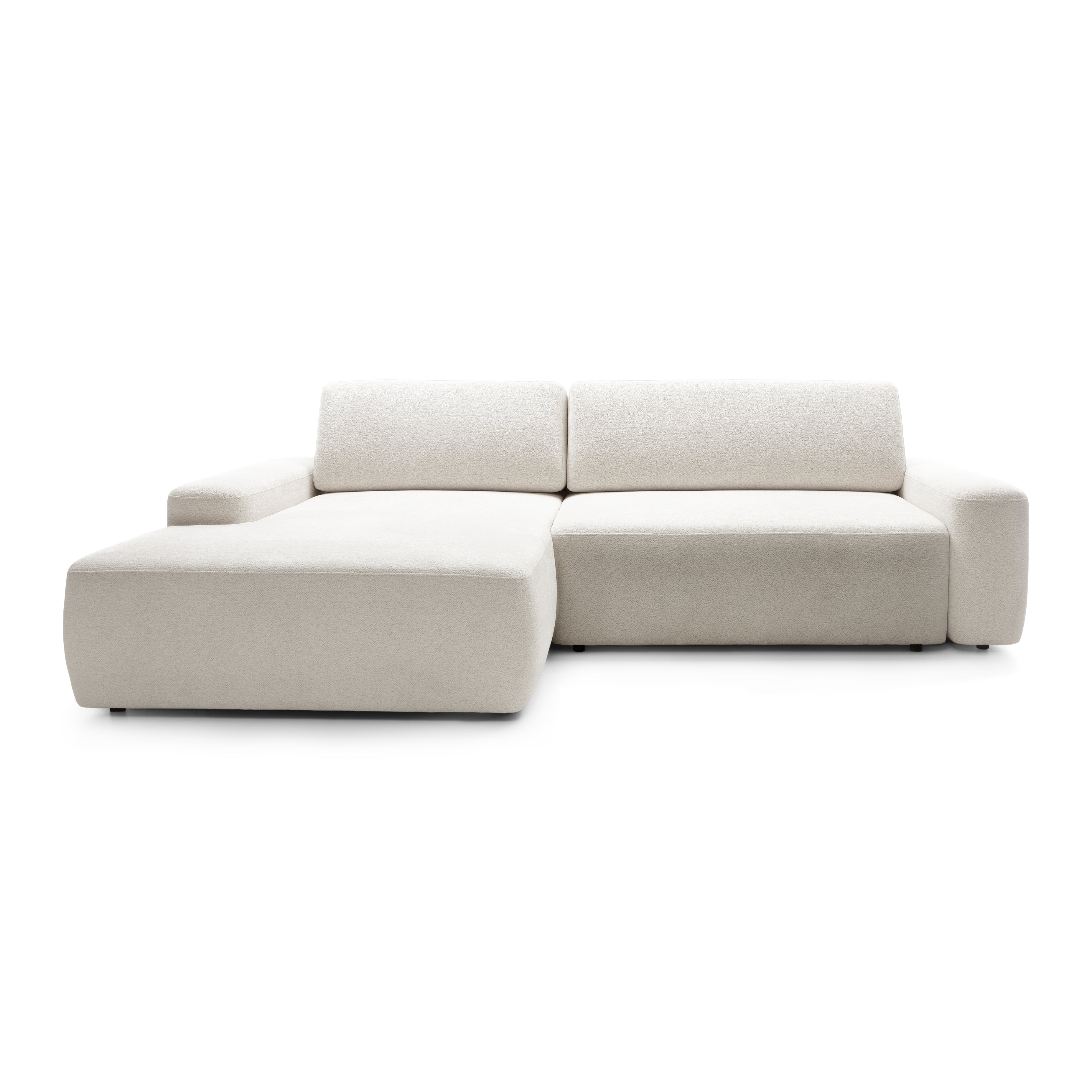 Narożnik z funkcją spania 3-osobowy 125x210 w stylu nowoczesnym – tkanina REVEN, pojemnik na pościel, mechanizm DL | Bamby Lniana Poświata (RAVEN 24) Lewostronny