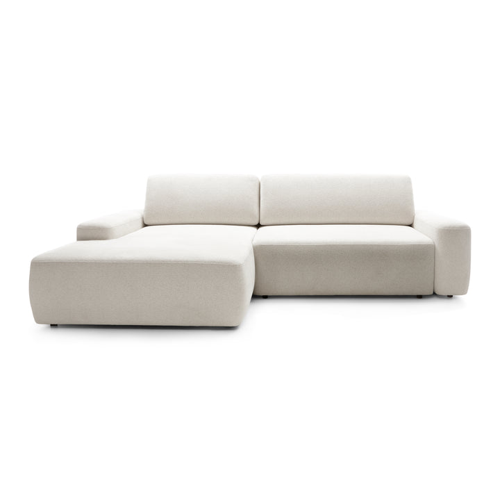 Narożnik z funkcją spania 3-osobowy 125x210 w stylu nowoczesnym – tkanina REVEN, pojemnik na pościel, mechanizm DL | Bamby Lniana Poświata (RAVEN 24) Lewostronny