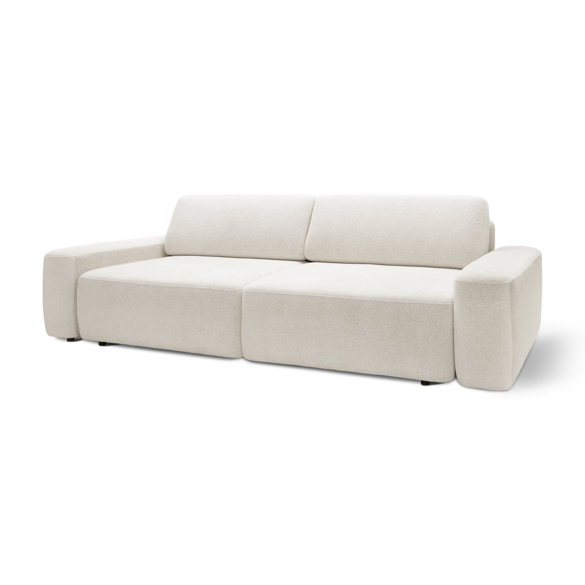 Sofa z funkcją spania 200x136 z pojemnikiem DL – bouclé Raven | Bamby Lniana Poświata (RAVEN 24)