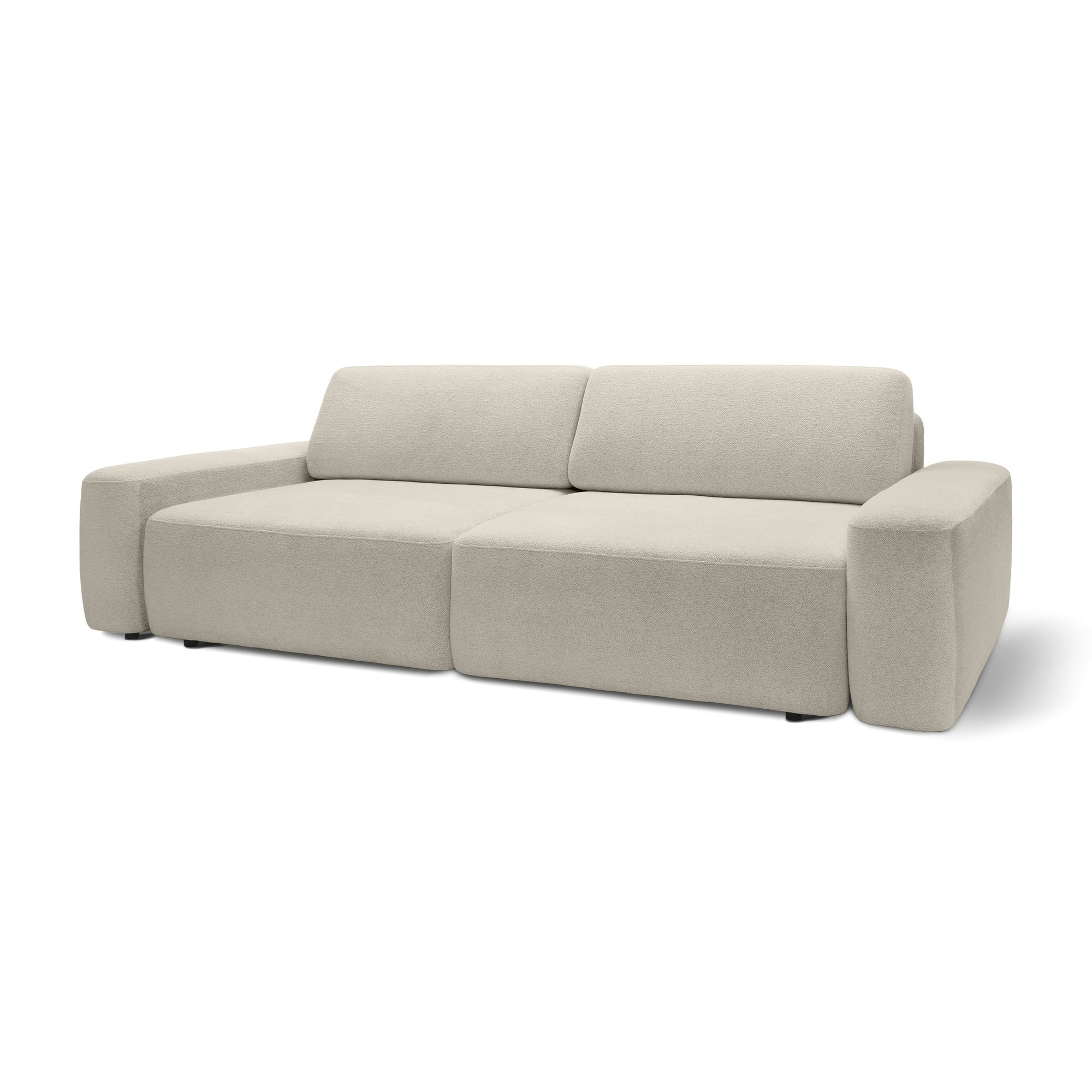 Sofa z funkcją spania 200x136 z pojemnikiem DL – bouclé Raven | Bamby Piaskowy Jedwab (RAVEN 28)