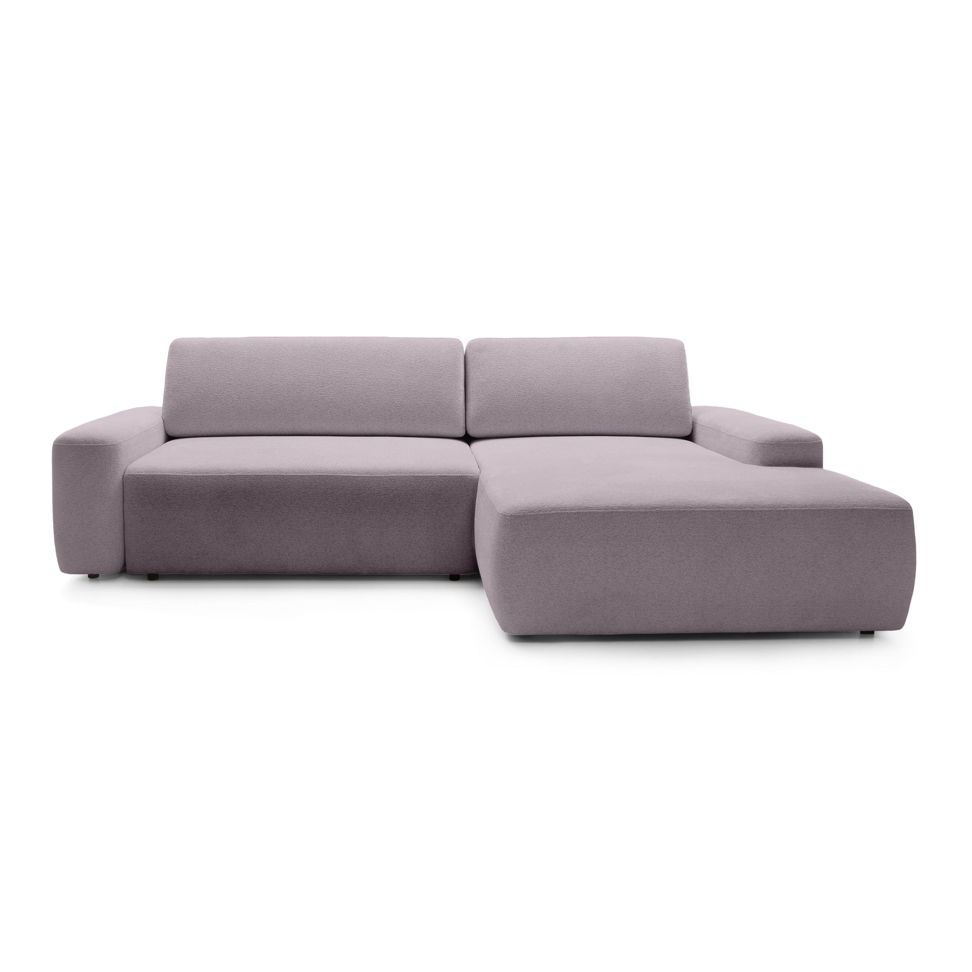 Narożnik z funkcją spania 3-osobowy 125x210 w stylu nowoczesnym – tkanina REVEN, pojemnik na pościel, mechanizm DL | Bamby Prawostronny Pył Różany (RAVEN 30)