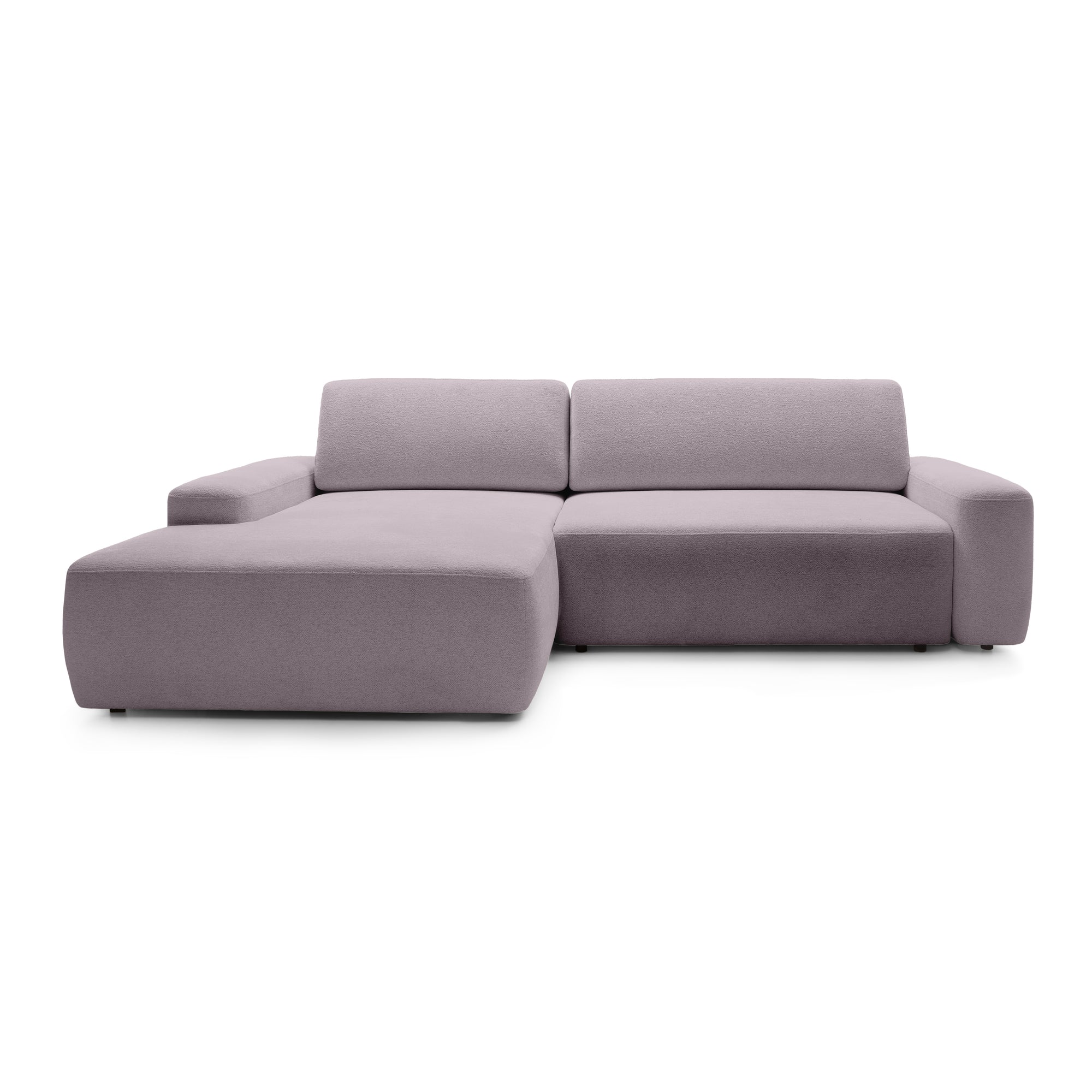 Narożnik z funkcją spania 3-osobowy 125x210 w stylu nowoczesnym – tkanina REVEN, pojemnik na pościel, mechanizm DL | Bamby Lewostronny Pył Różany (RAVEN 30)